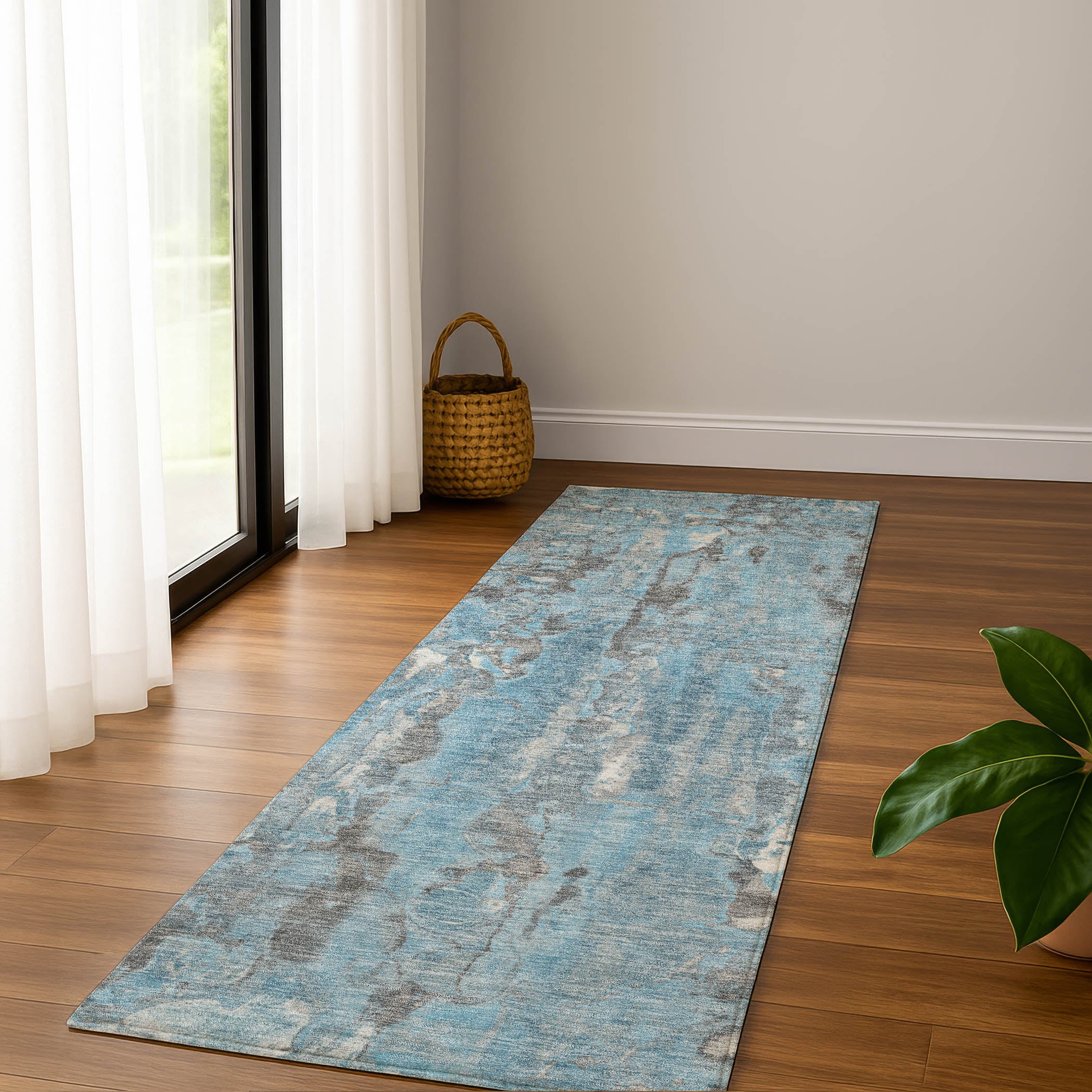 Luang Prabang Machine Washable Transitional Denim Blue Rug 2'3" x 7'6" #shape_Runner