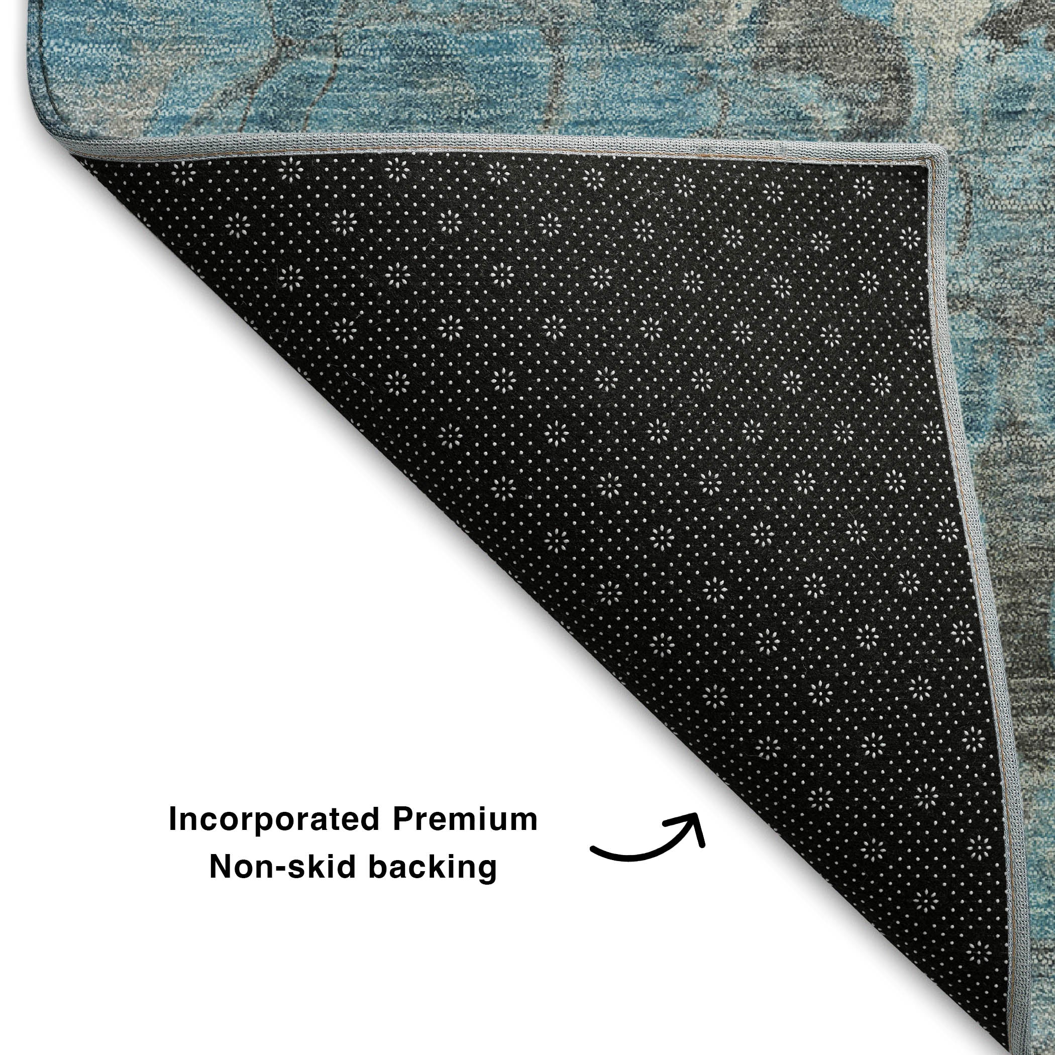 Luang Prabang Machine Washable Transitional Denim Blue Rug 1'8" x 2'6" #shape_Rectangle