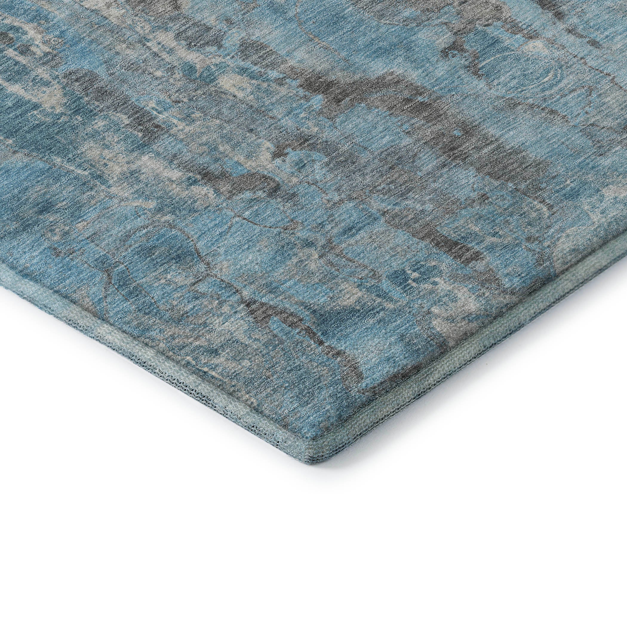Luang Prabang Machine Washable Transitional Denim Blue Rug 1'8" x 2'6" #shape_Rectangle
