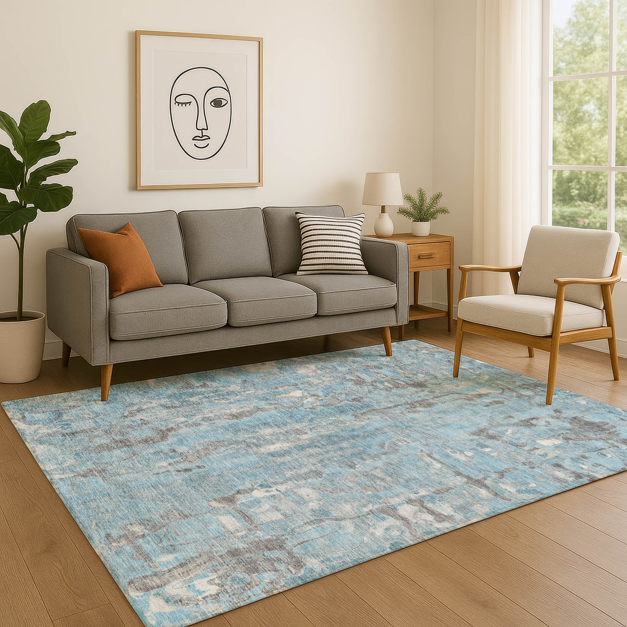 Luang Prabang Machine Washable Transitional Denim Blue Rug 2'6" x 3'10" #shape_Rectangle