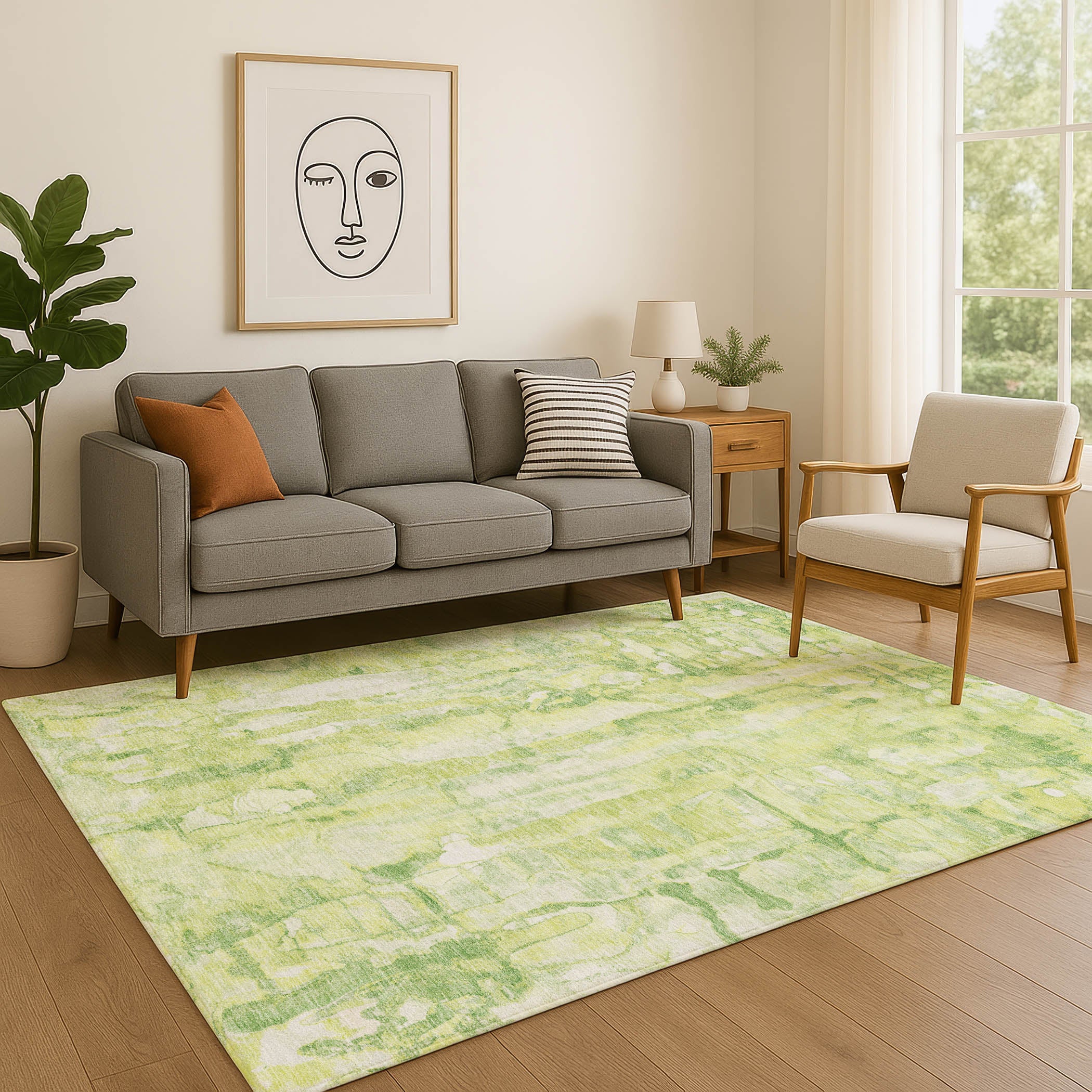 Luang Prabang Machine Washable Transitional Lime Green Rug 2'6" x 3'10" #shape_Rectangle
