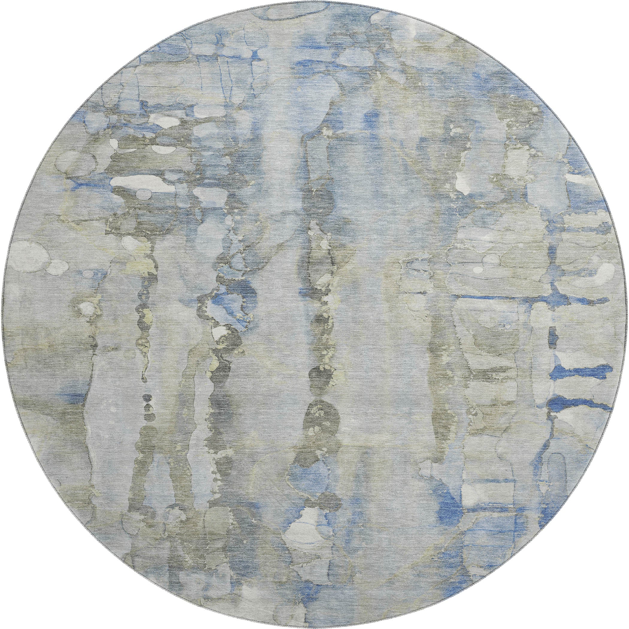 Luang Prabang Machine Washable Transitional Sky Blue Rug 8' x 8' #shape_Round