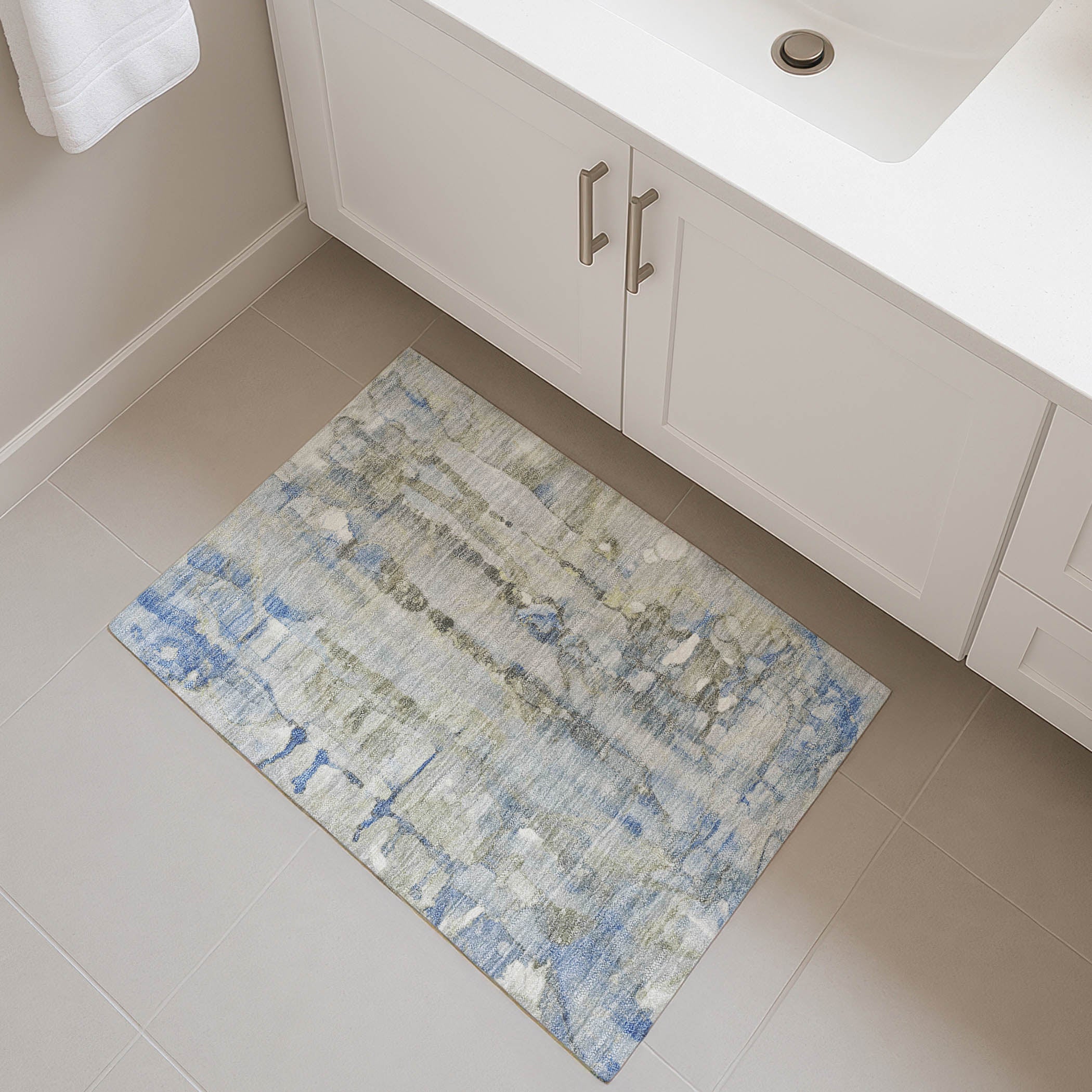 Luang Prabang Machine Washable Transitional Sky Blue Rug 1'8" x 2'6" #shape_Rectangle