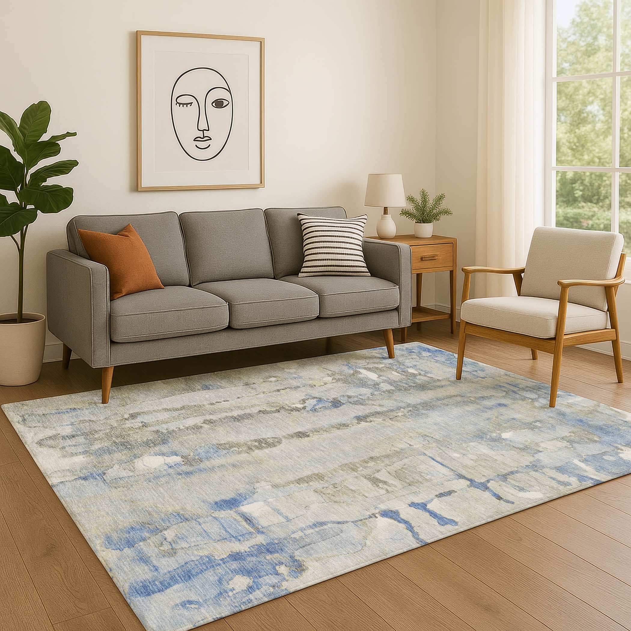 Luang Prabang Machine Washable Transitional Sky Blue Rug 2'6" x 3'10" #shape_Rectangle
