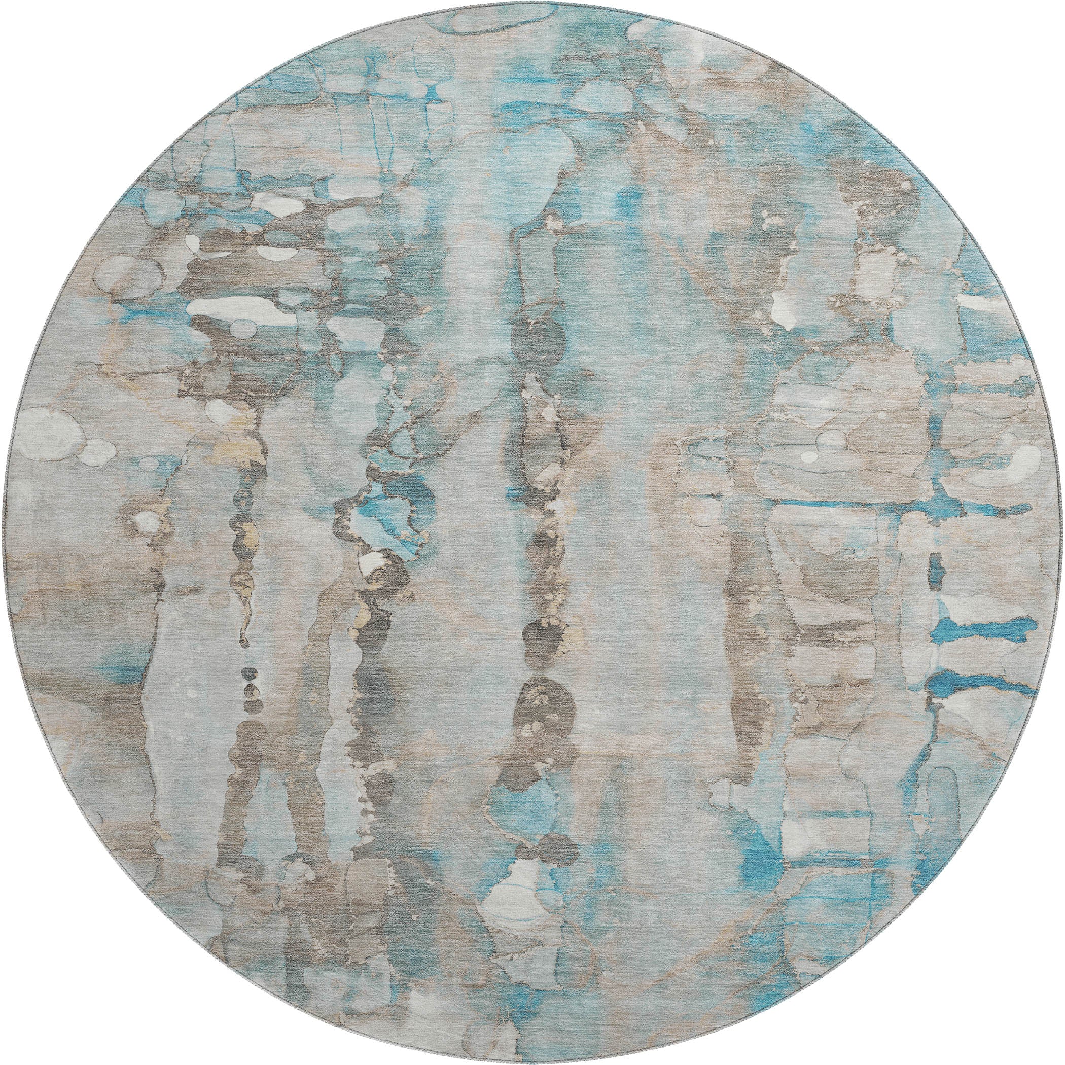Luang Prabang Machine Washable Transitional Teal Rug 8' x 8' #shape_Round