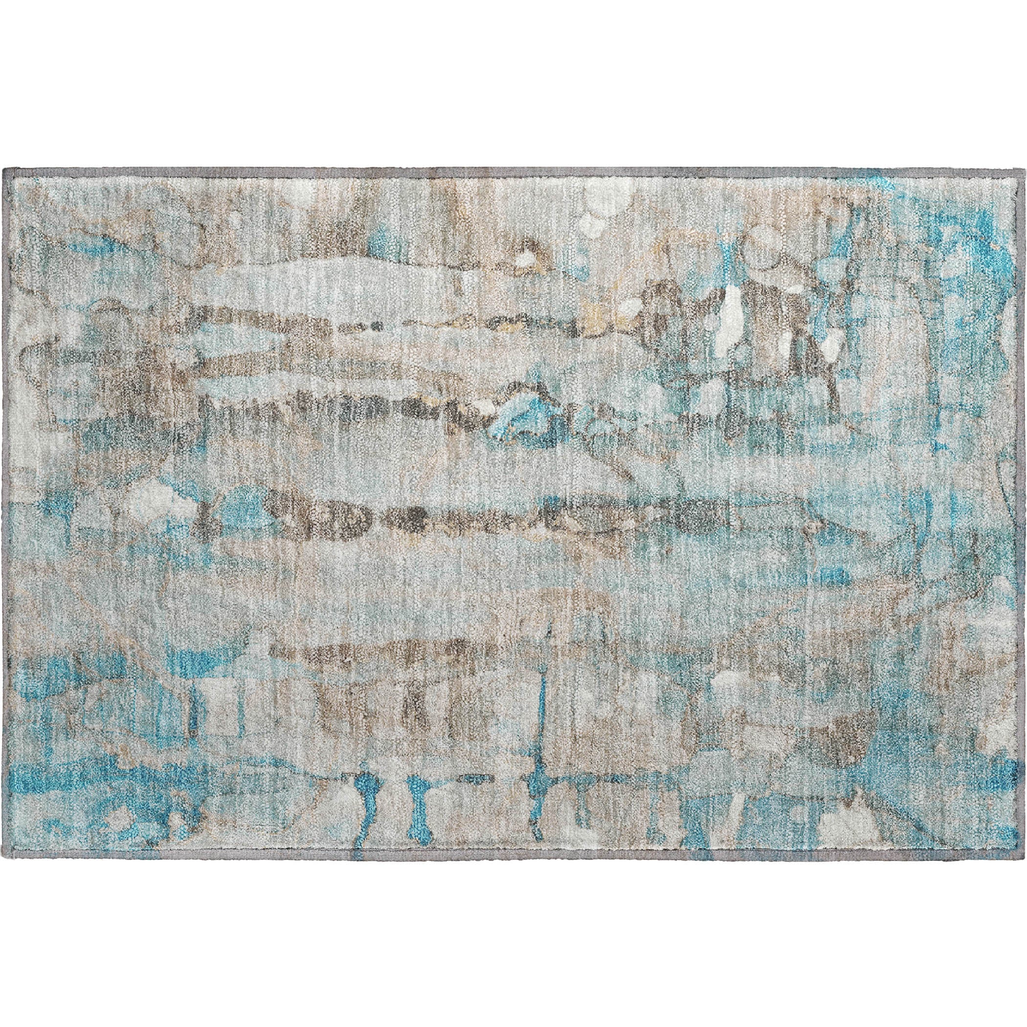 Luang Prabang Machine Washable Transitional Teal Rug 1'8" x 2'6" #shape_Rectangle