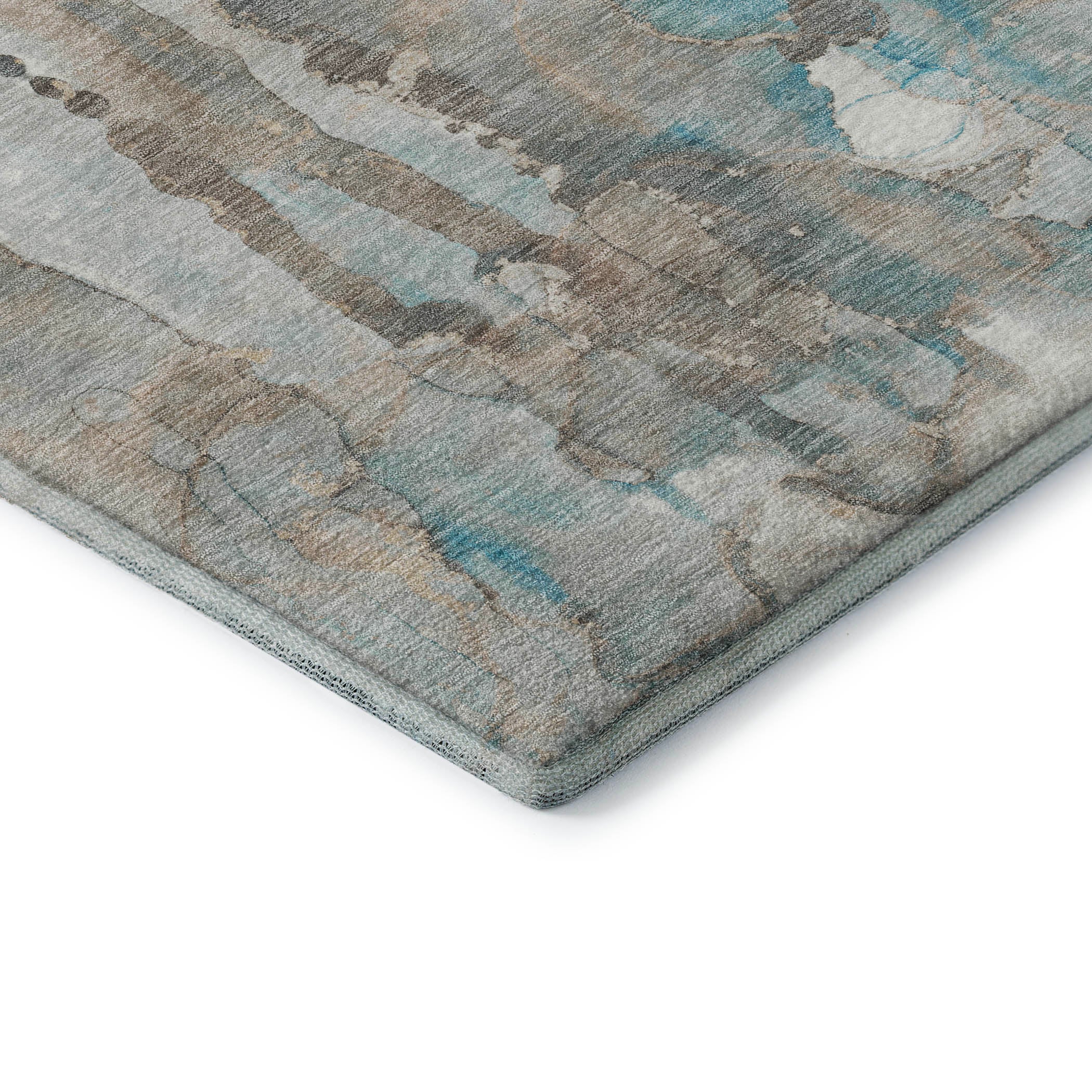 Luang Prabang Machine Washable Transitional Teal Rug 1'8" x 2'6" #shape_Rectangle