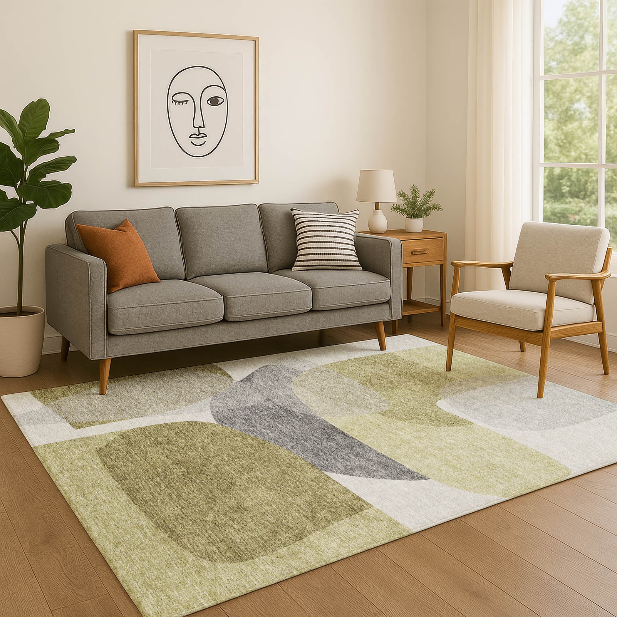 Lima Machine Washable Transitional Fern Green Rug 2'6" x 3'10" #shape_Rectangle