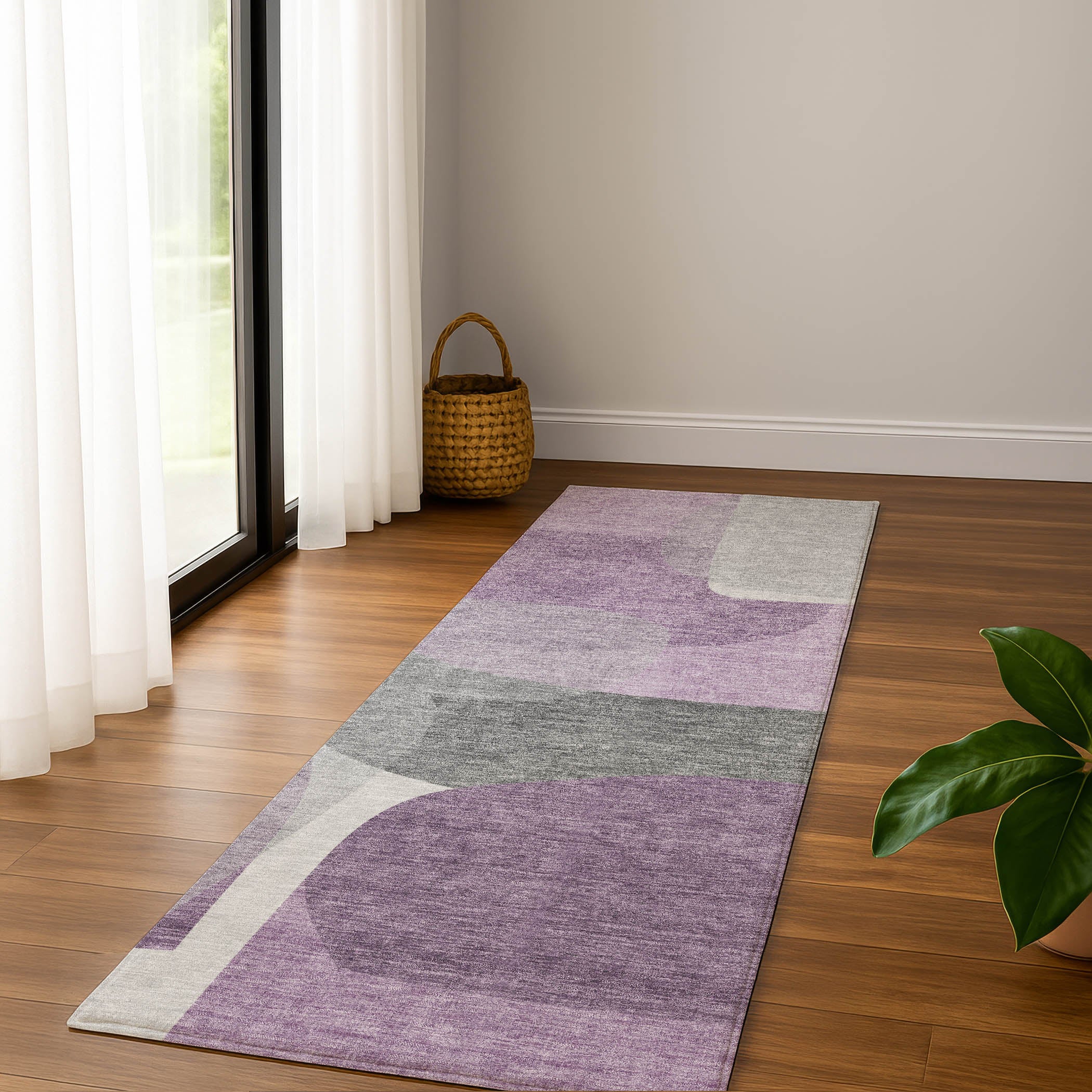 Lima Machine Washable Transitional Purple Rug 2'3" x 7'6" #shape_Runner