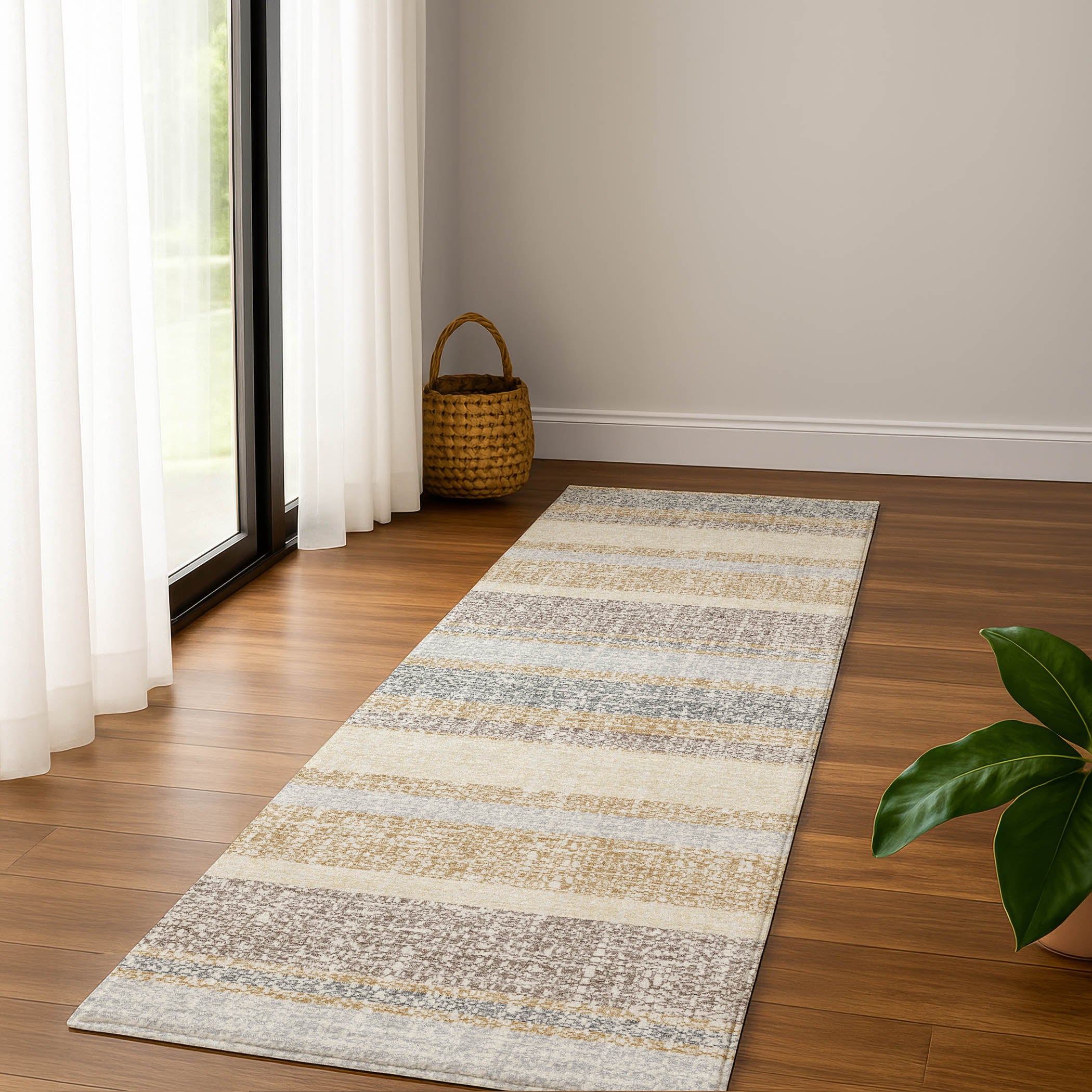 Valletta Machine Washable Transitional Gold Rug 2'3" x 7'6" #shape_Runner