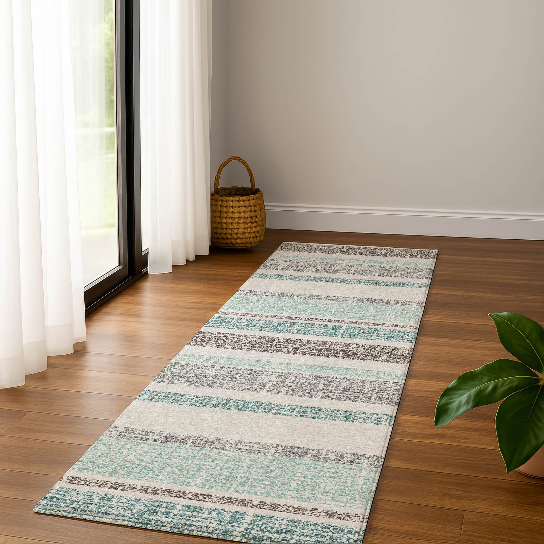 Valletta Machine Washable Transitional Teal Rug 2'3" x 7'6" #shape_Runner