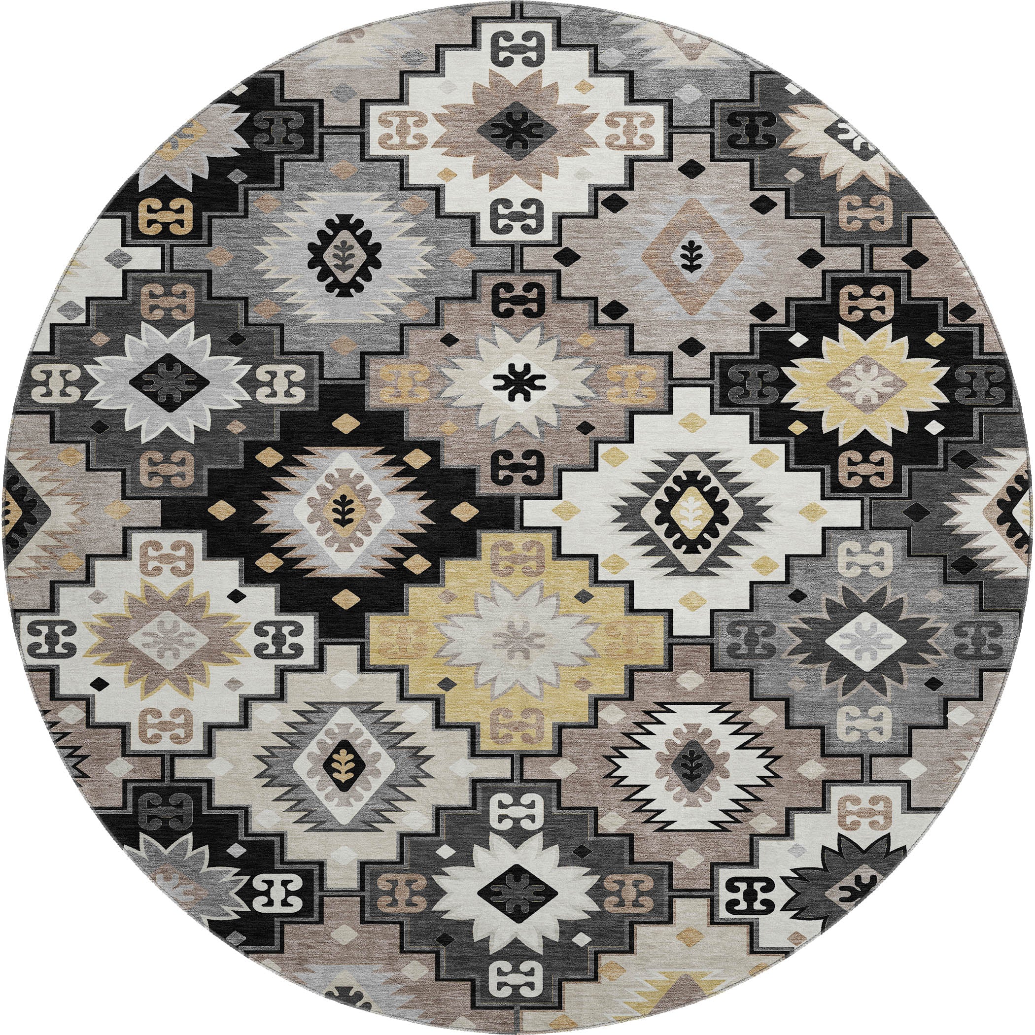 Athens Machine Washable Transitional Black Rug 8' x 8' #shape_Round