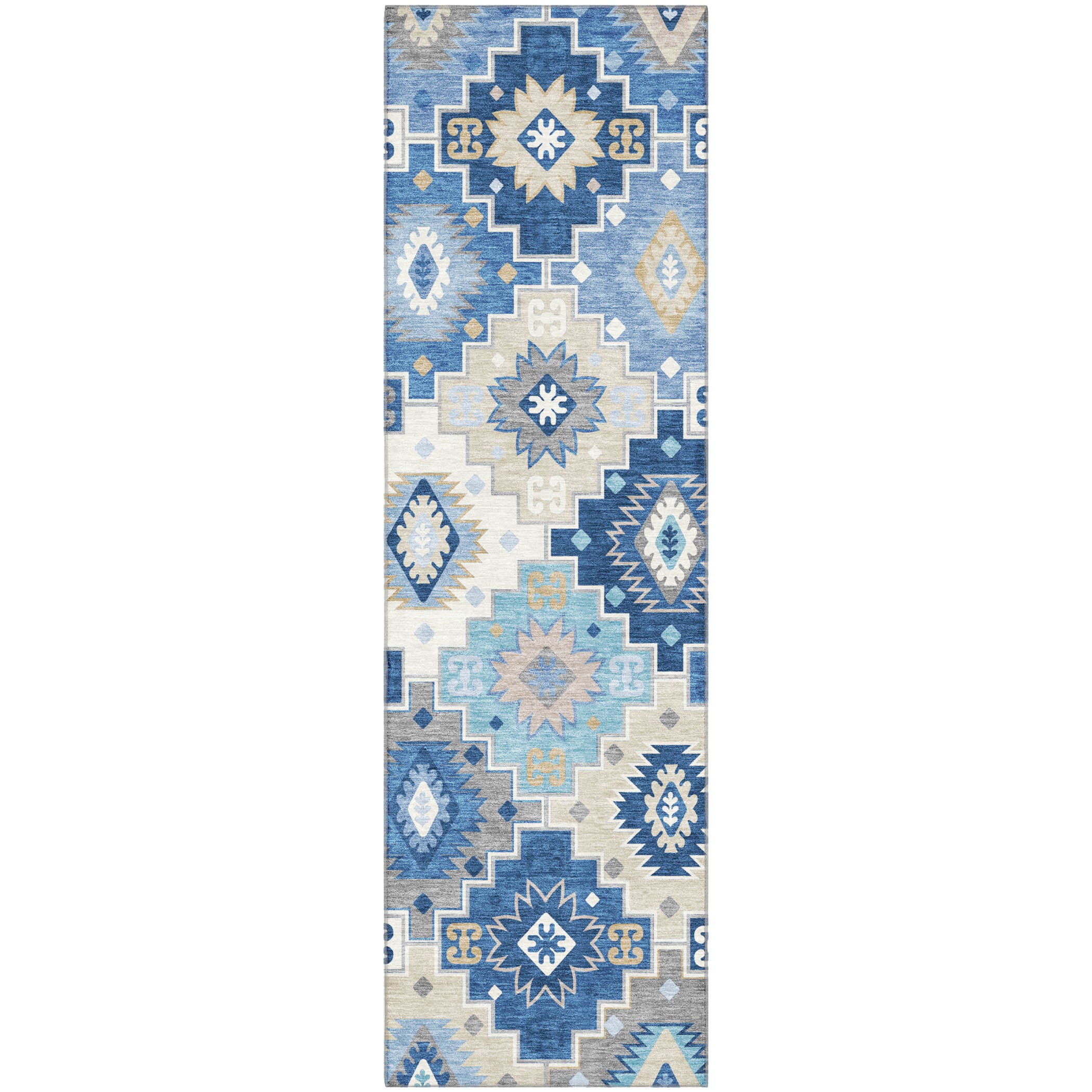 Athens Machine Washable Transitional Blue Rug 2'3" x 7'6" #shape_Runner