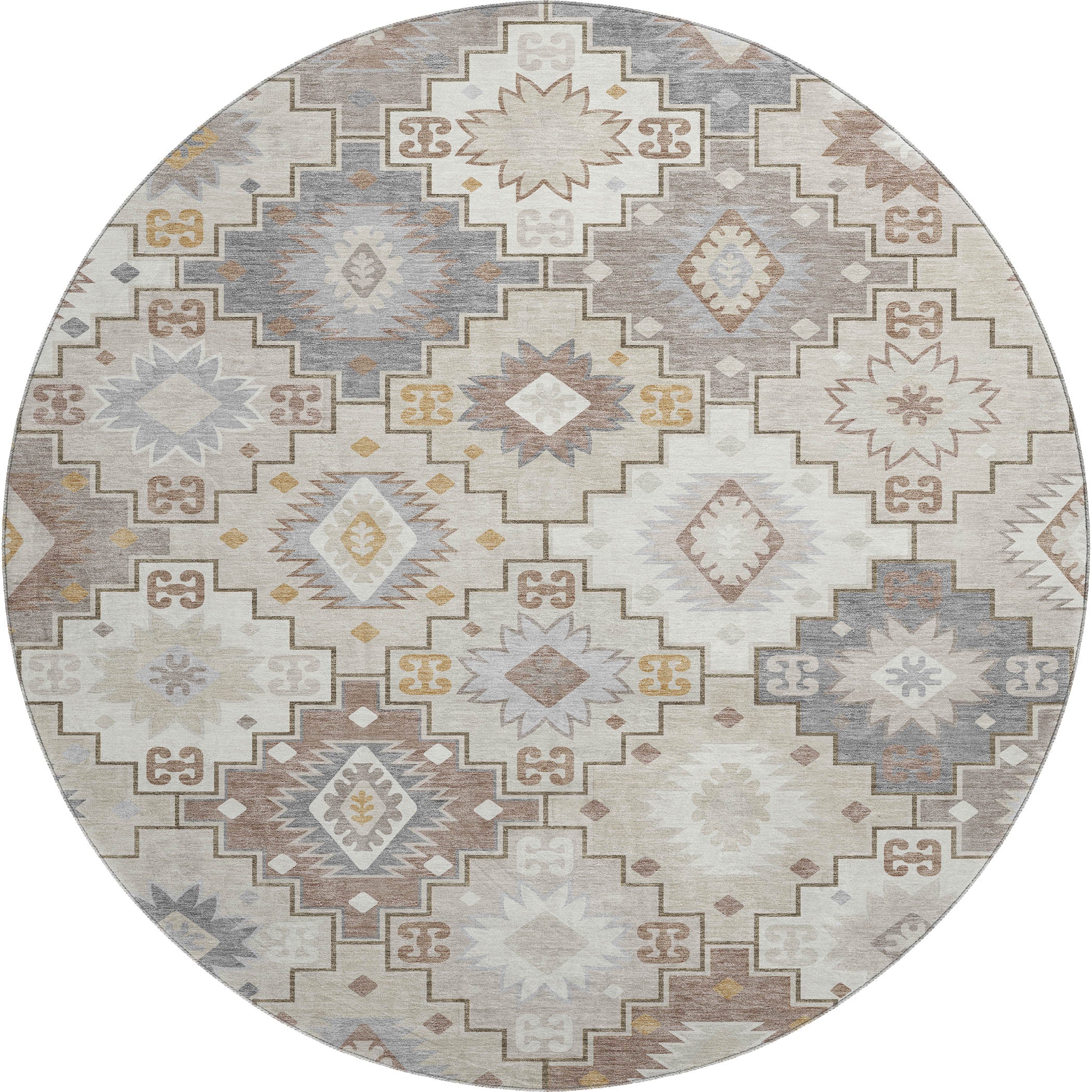 Athens Machine Washable Transitional Ivory Rug 8' x 8' #shape_Round