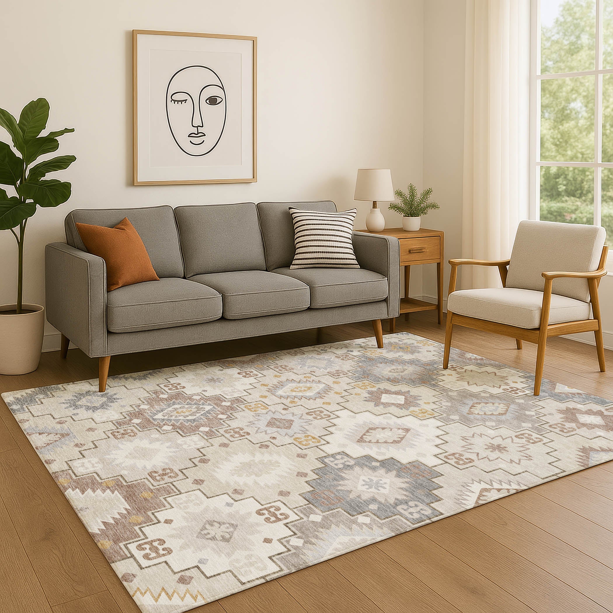 Athens Machine Washable Transitional Ivory Rug 2'6" x 3'10" #shape_Rectangle