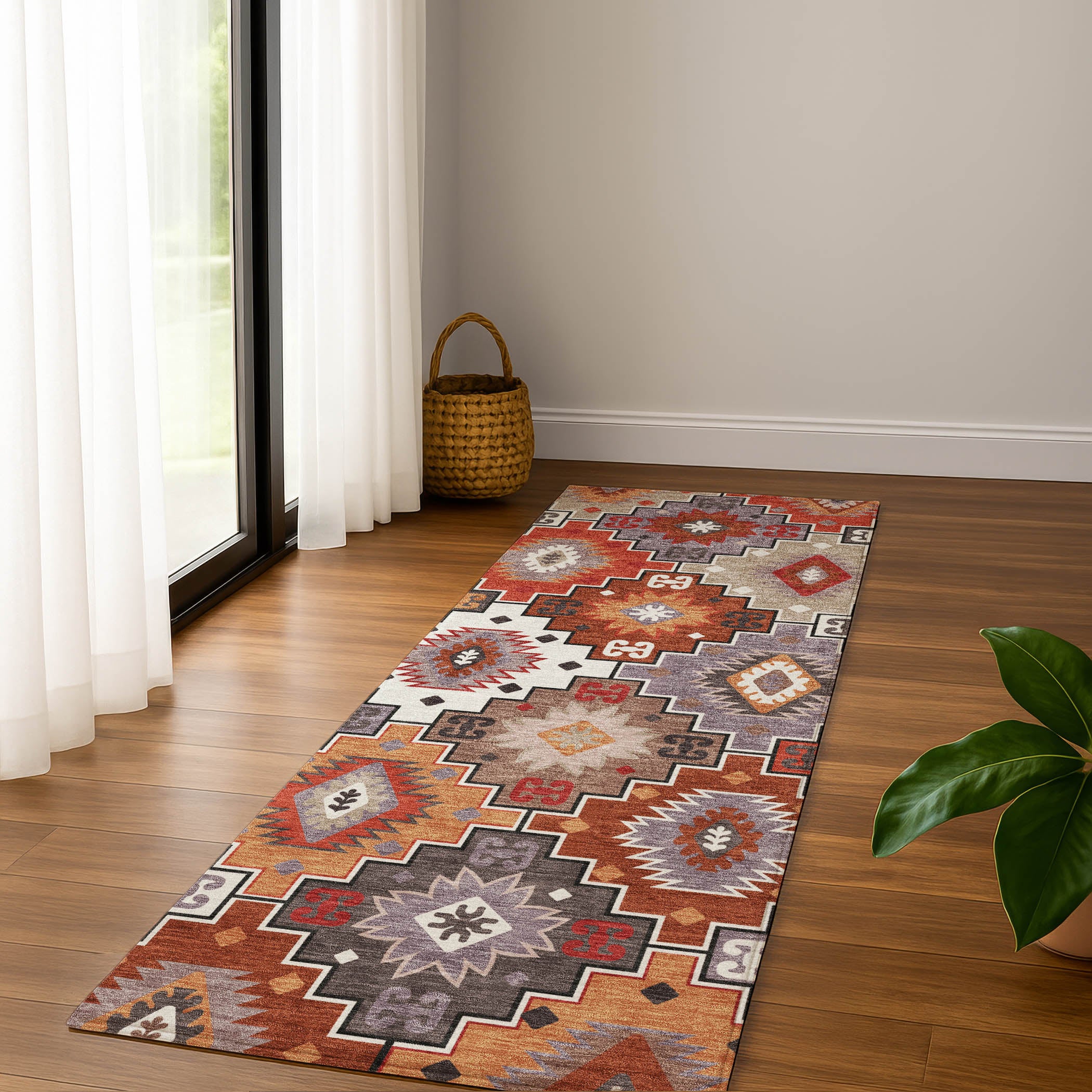 Athens Machine Washable Transitional Paprika Orange Rug 2'3" x 7'6" #shape_Runner