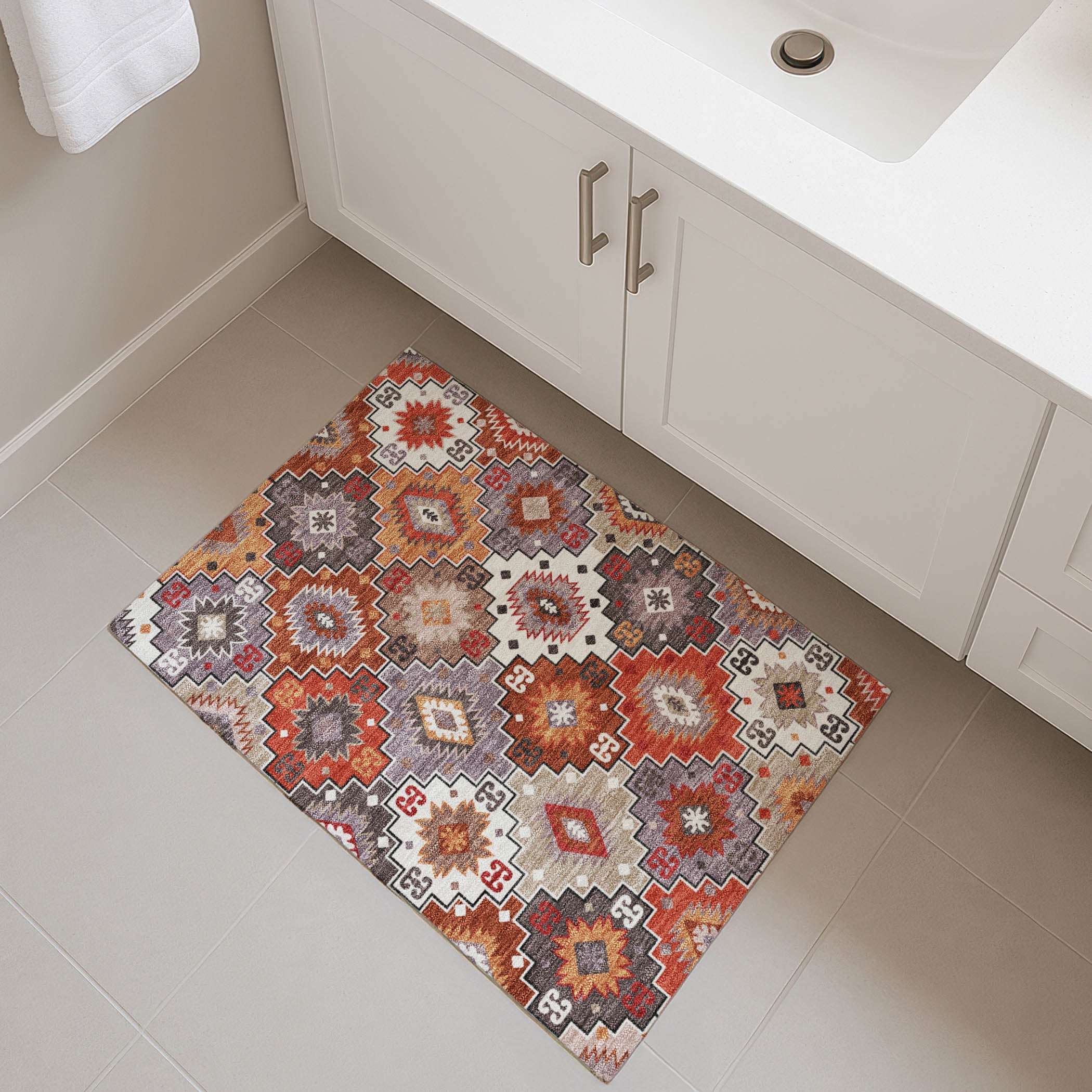 Athens Machine Washable Transitional Paprika Orange Rug 1'8" x 2'6" #shape_Rectangle