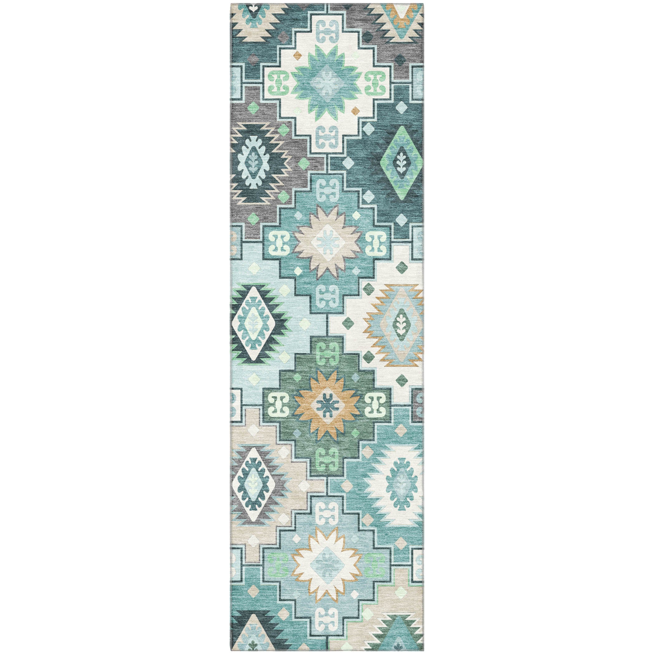 Athens Machine Washable Transitional Teal Rug 2'3" x 7'6" #shape_Runner