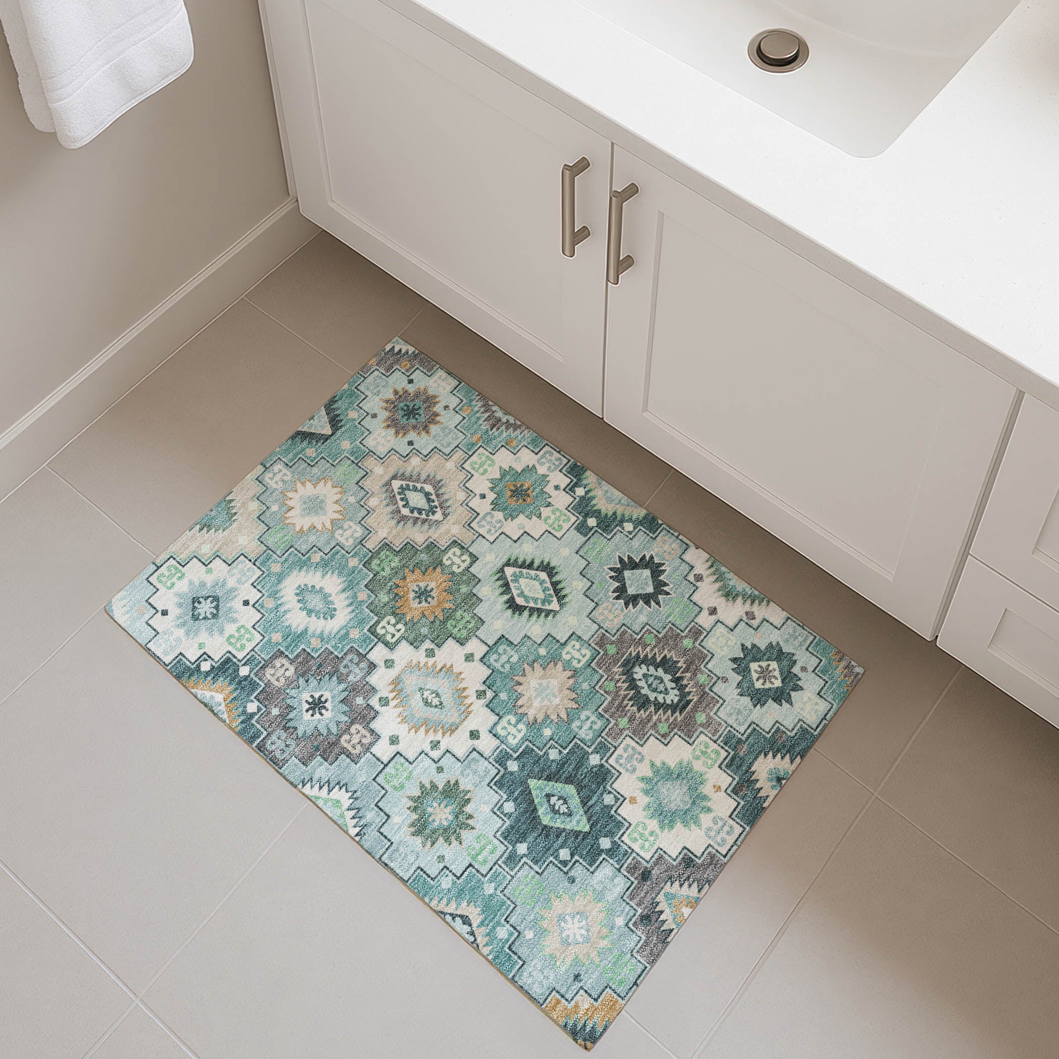 Athens Machine Washable Transitional Teal Rug 1'8" x 2'6" #shape_Rectangle