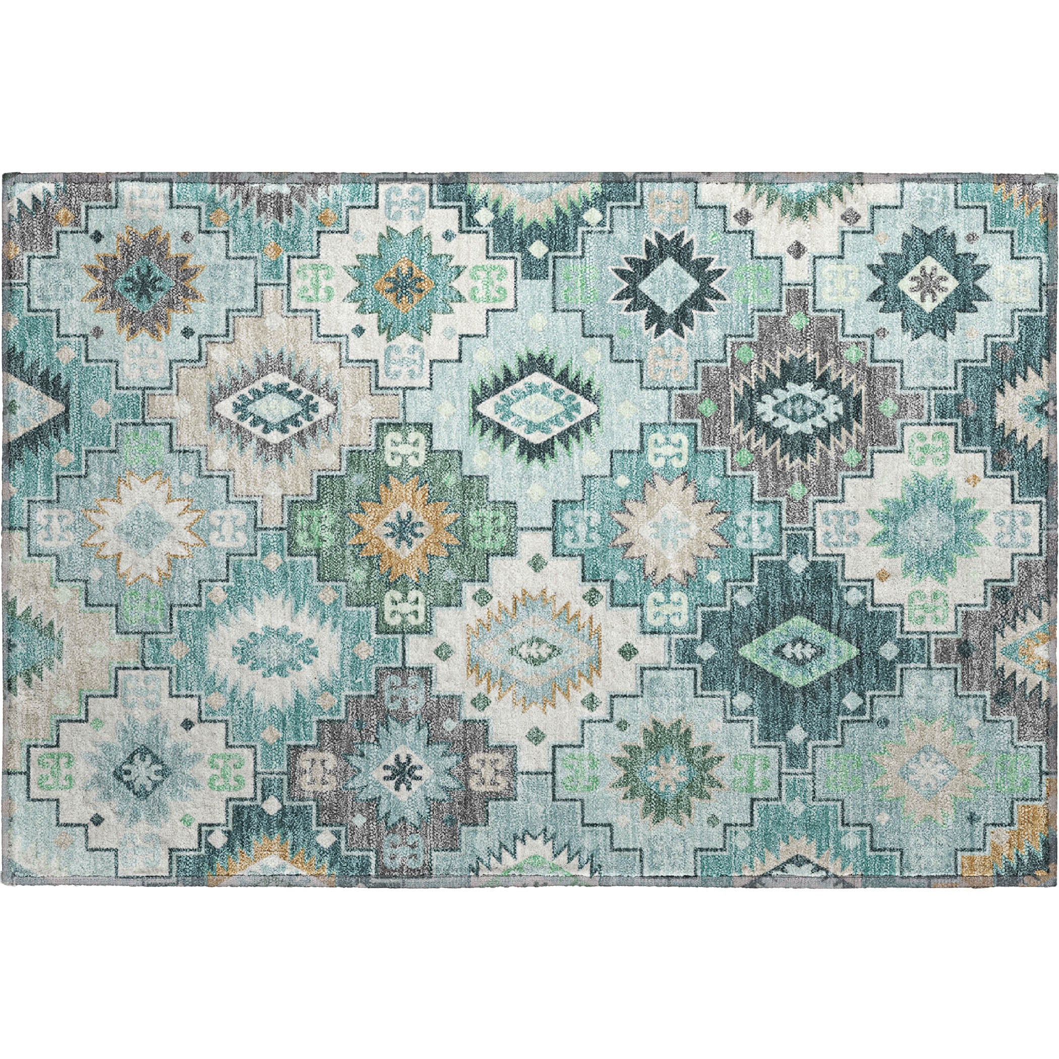 Athens Machine Washable Transitional Teal Rug 1'8" x 2'6" #shape_Rectangle
