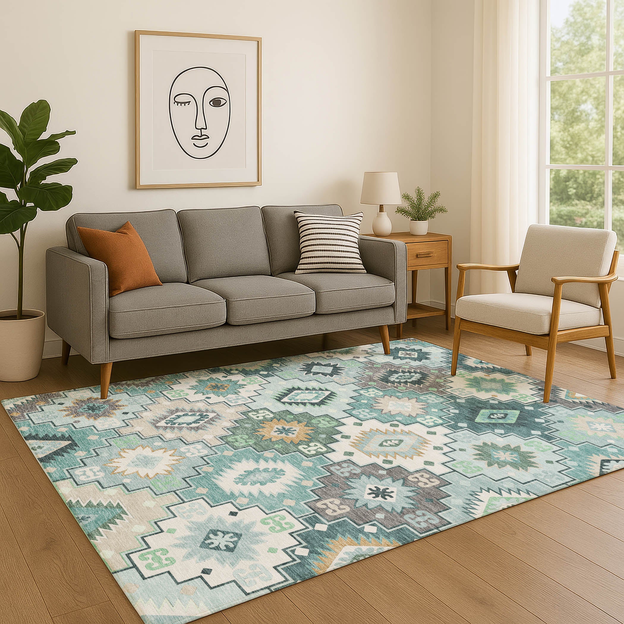 Athens Machine Washable Transitional Teal Rug 2'6" x 3'10" #shape_Rectangle