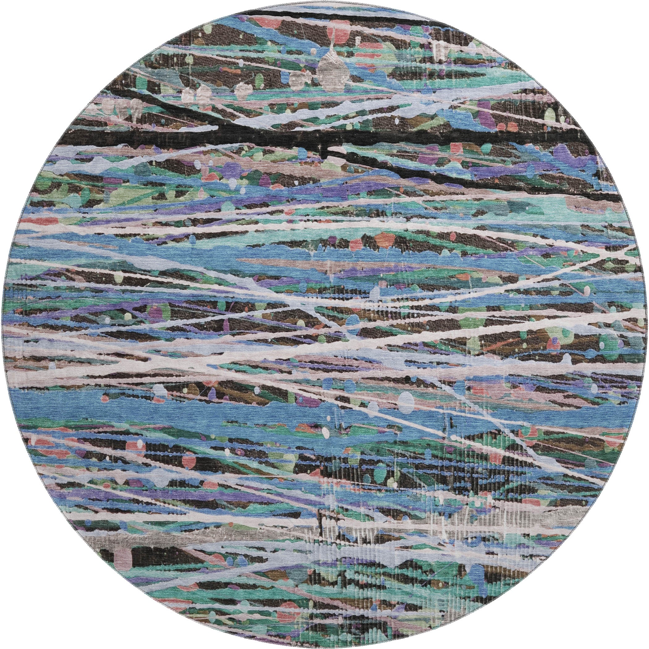 Luang Prabang Machine Washable Transitional Blue Rug 8' x 8' #shape_Round