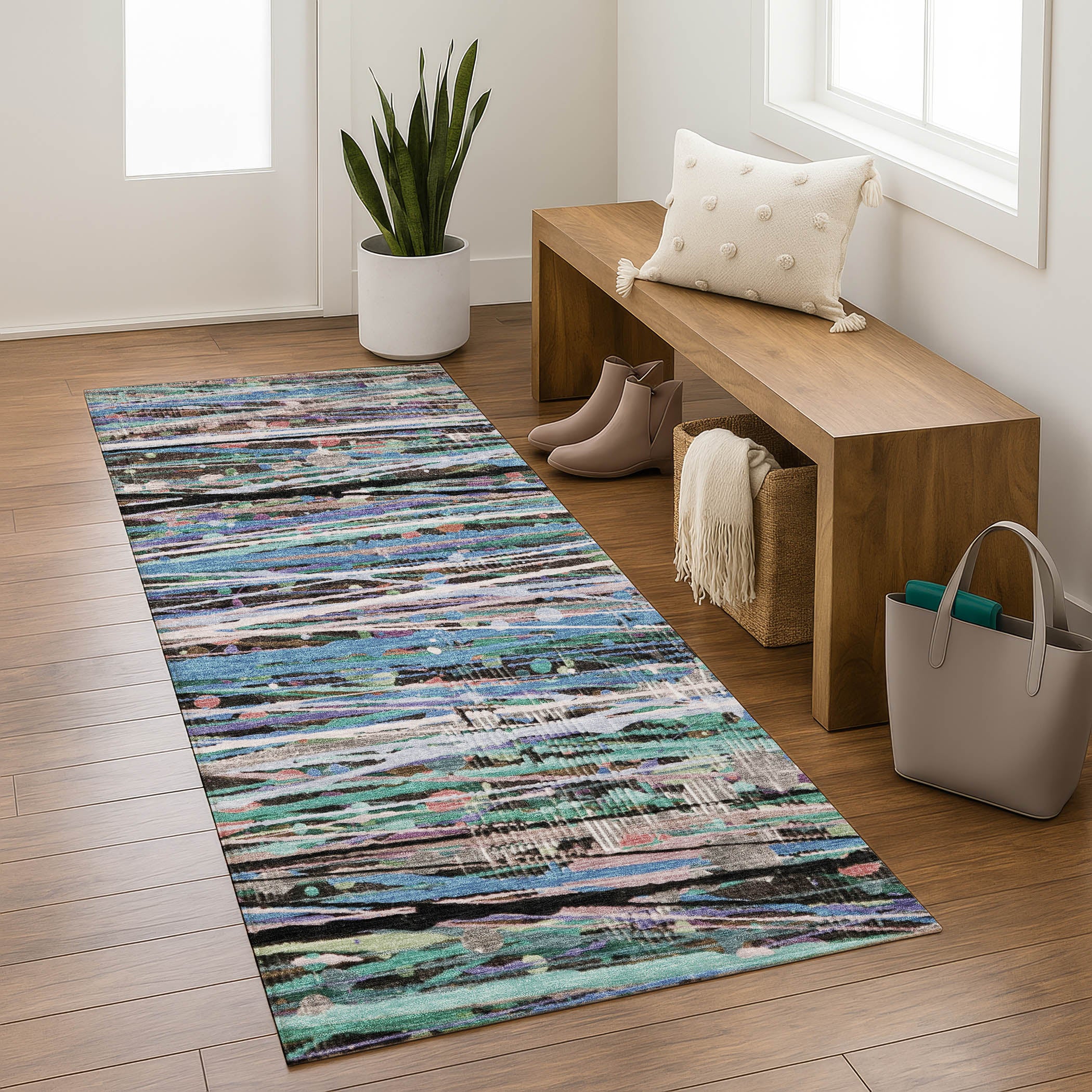 Luang Prabang Machine Washable Transitional Blue Rug 2'3" x 7'6" #shape_Runner