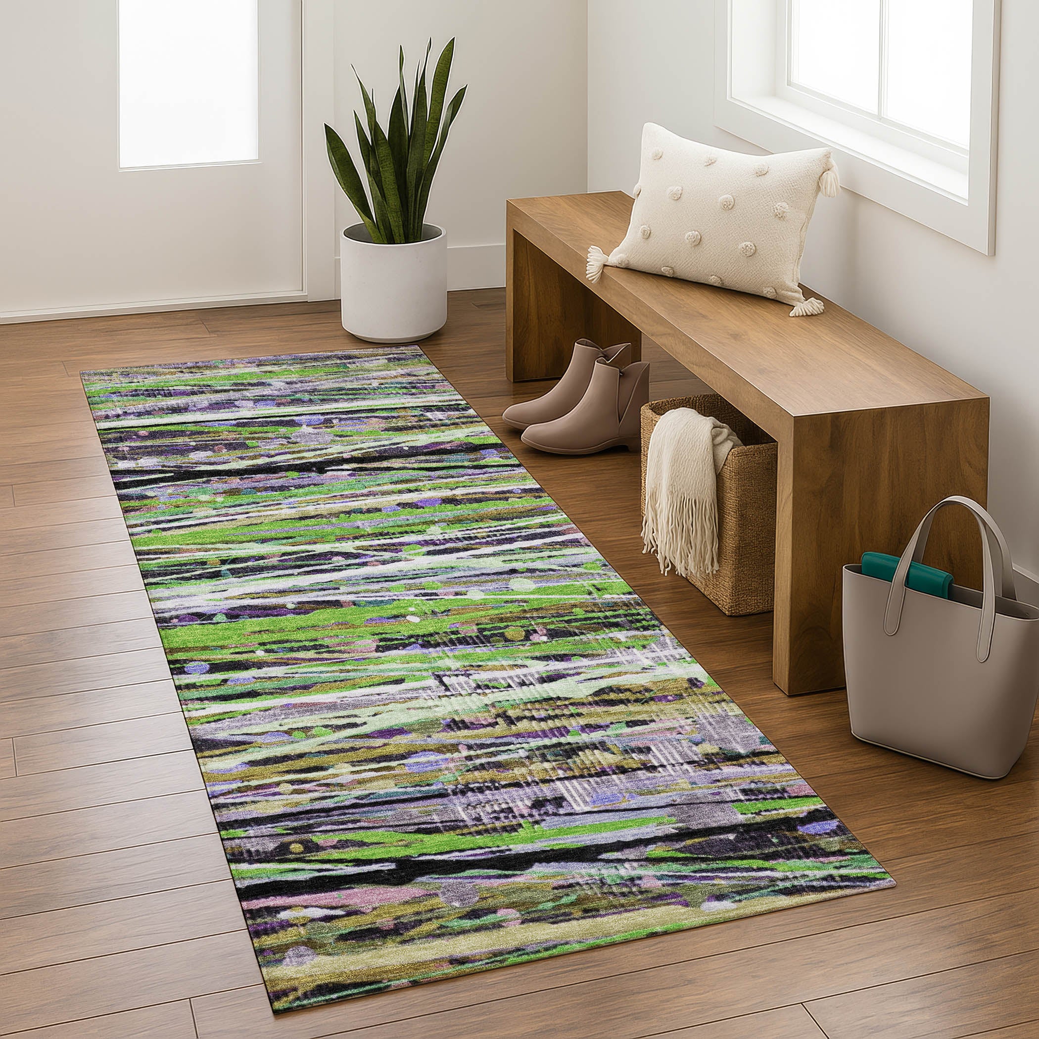 Luang Prabang Machine Washable Transitional Green Rug 2'3" x 7'6" #shape_Runner
