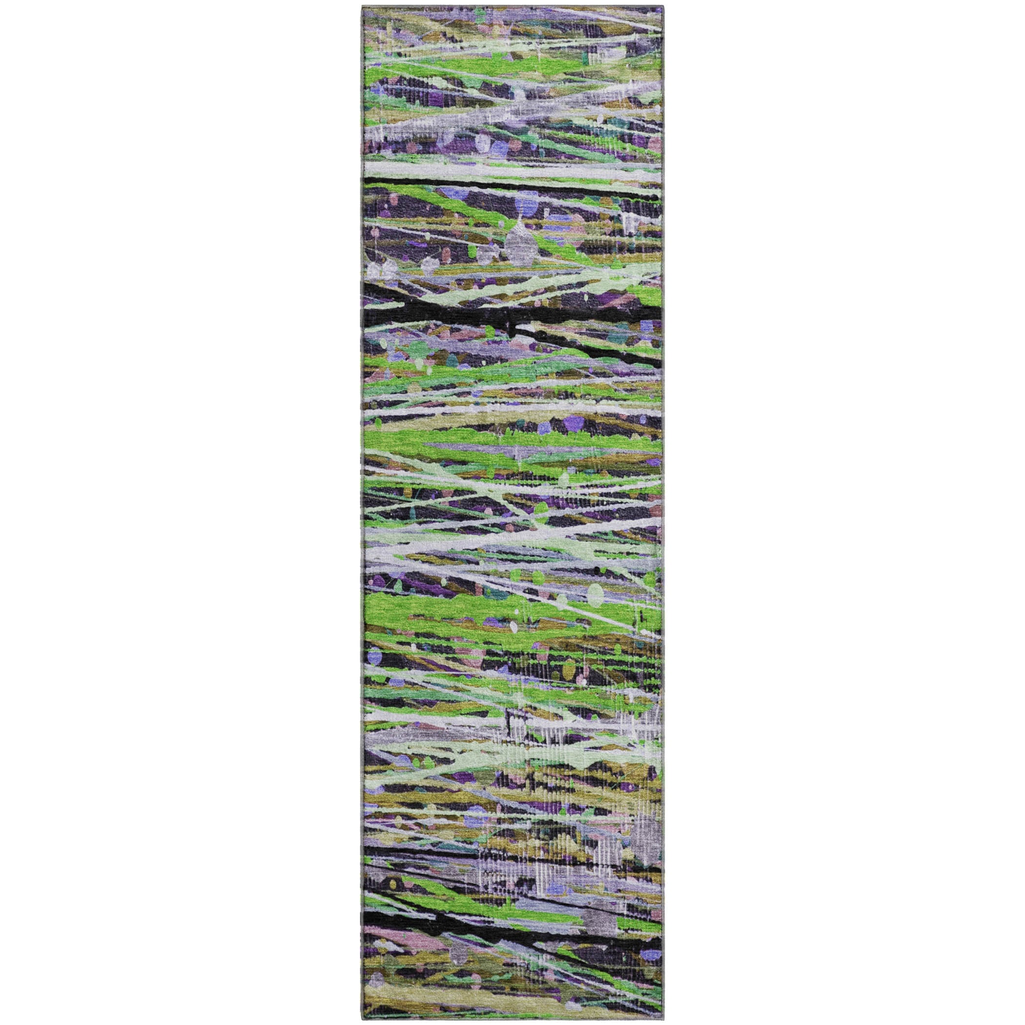 Luang Prabang Machine Washable Transitional Green Rug 2'3" x 7'6" #shape_Runner
