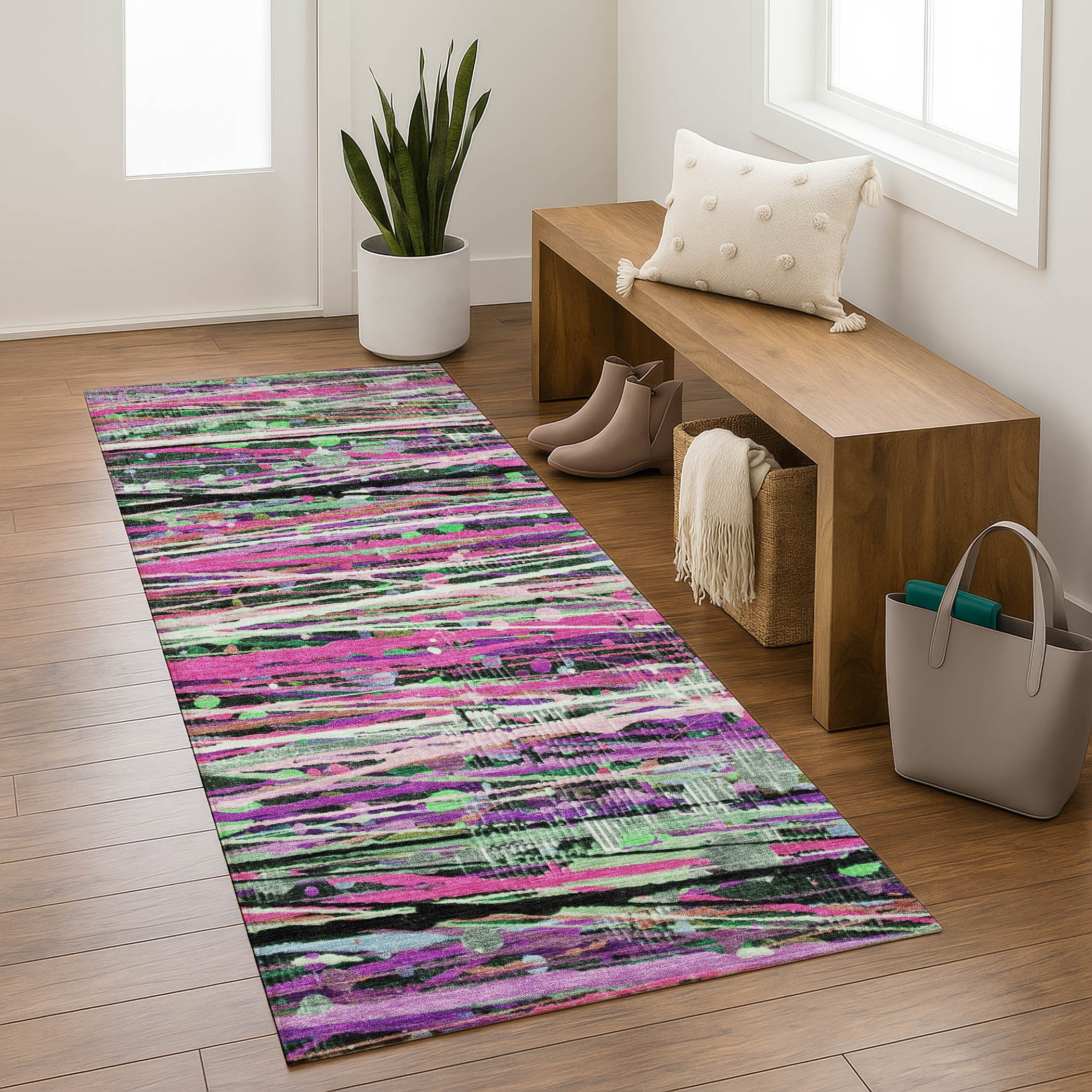 Luang Prabang Machine Washable Transitional Pink Rug 2'3" x 7'6" #shape_Runner