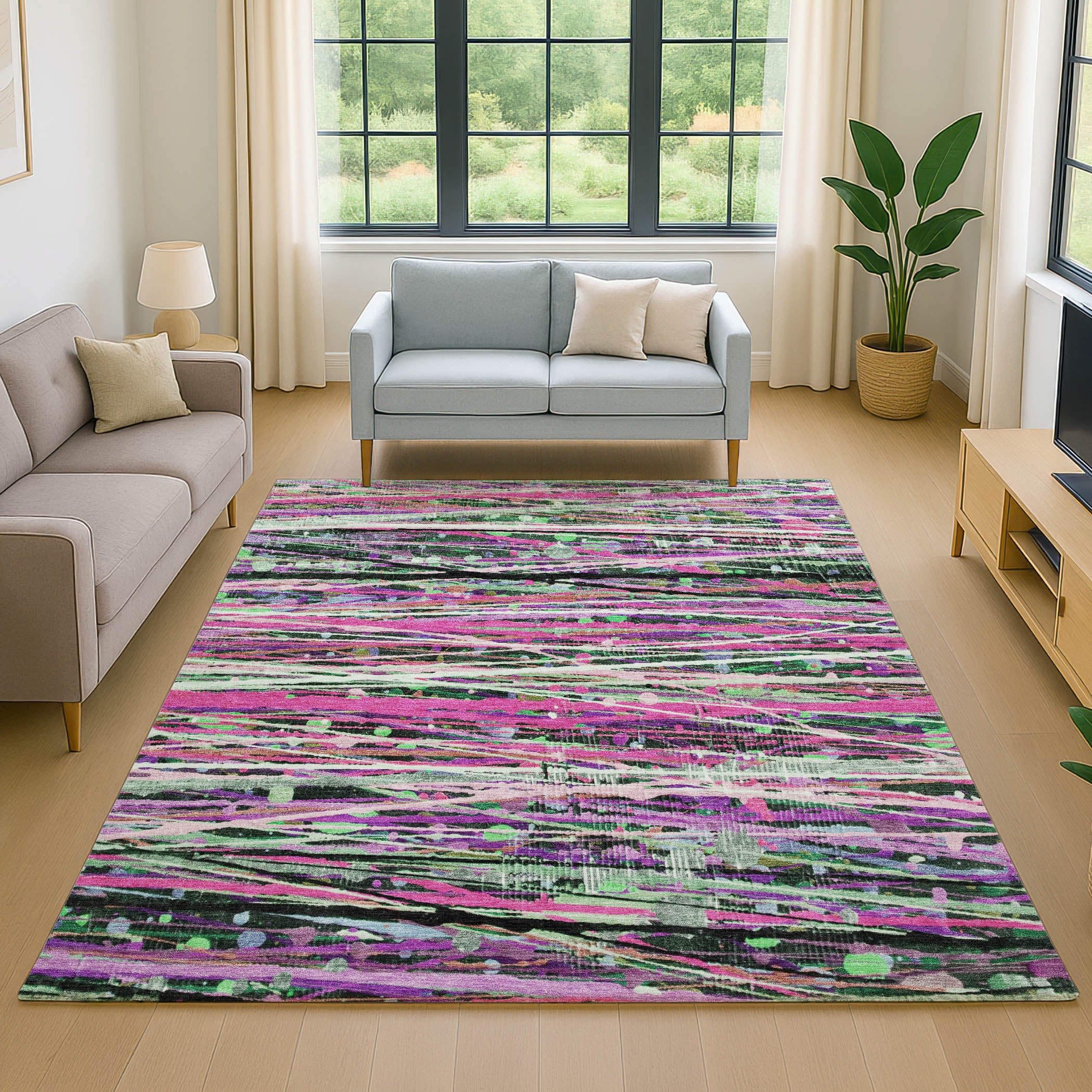 Luang Prabang Machine Washable Transitional Pink Rug 2'6" x 3'10" #shape_Rectangle