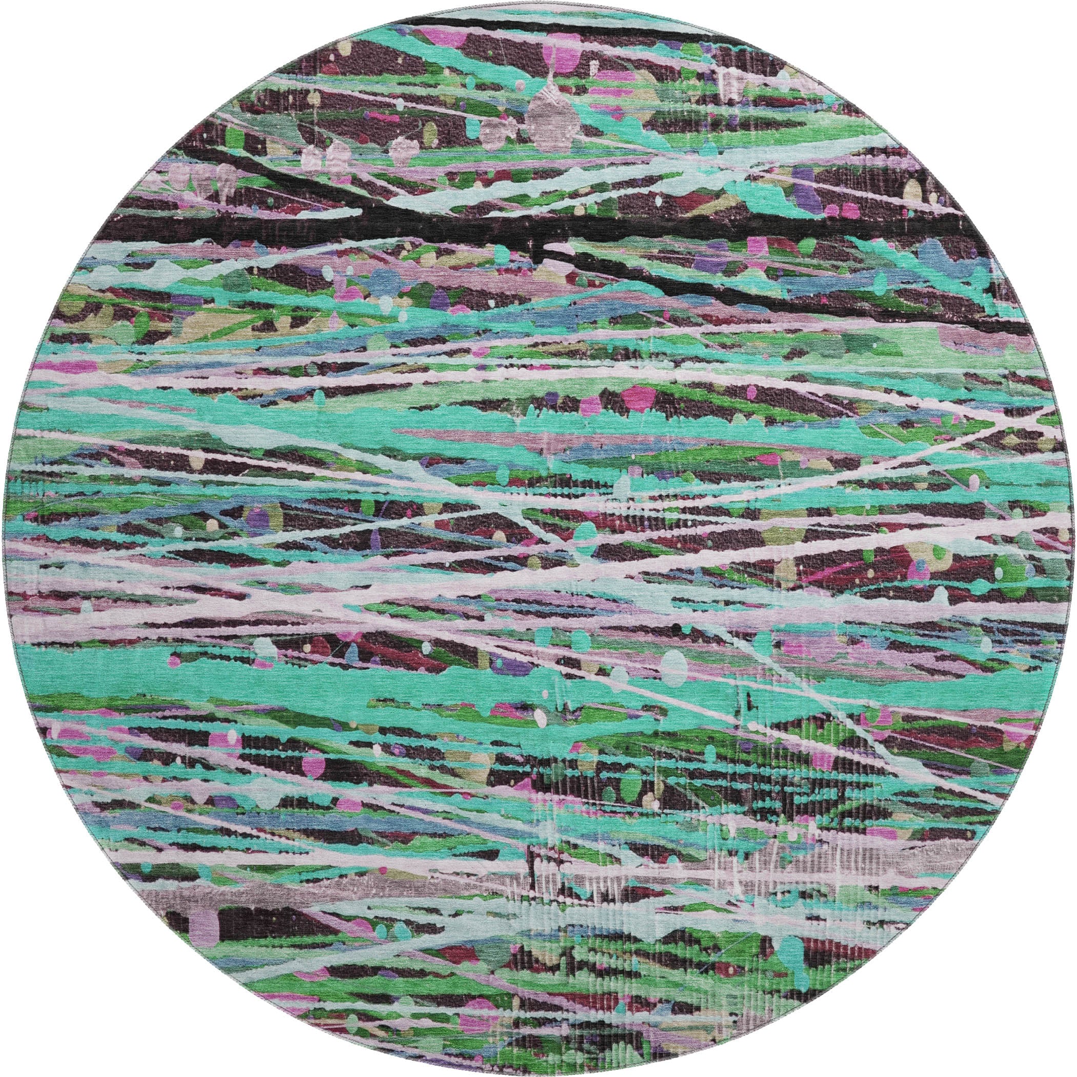 Luang Prabang Machine Washable Transitional Teal Rug 8' x 8' #shape_Round