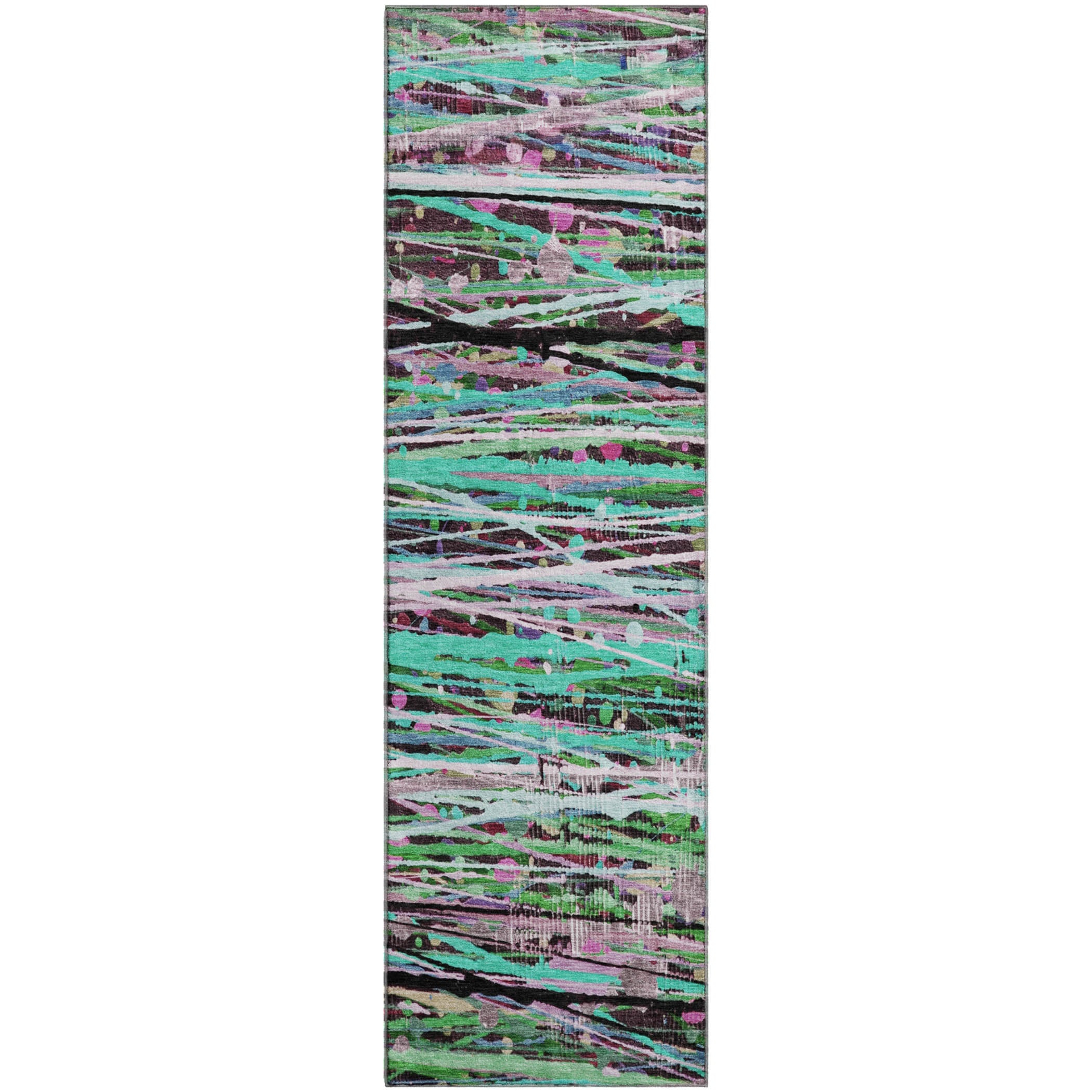 Luang Prabang Machine Washable Transitional Teal Rug 2'3" x 7'6" #shape_Runner