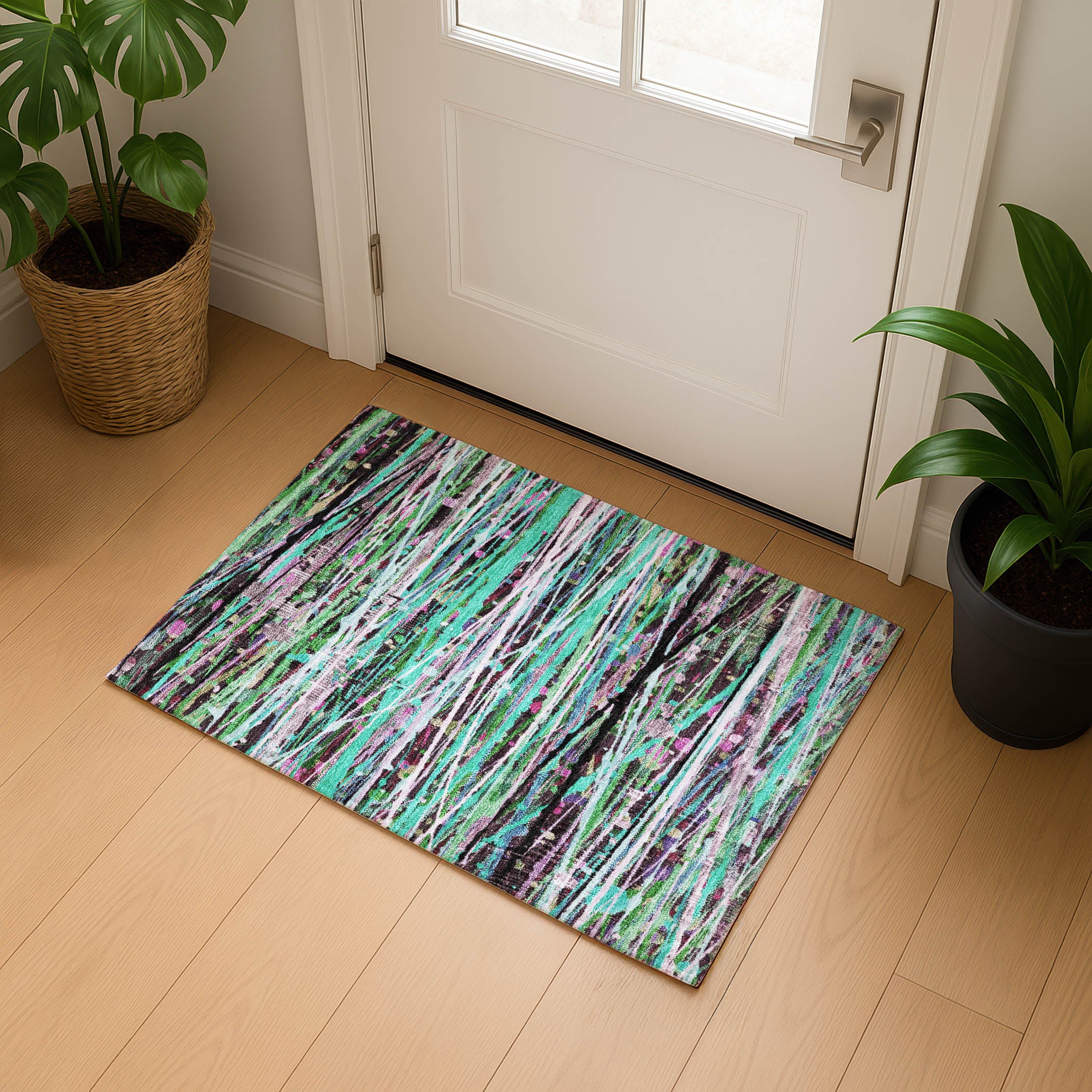 Luang Prabang Machine Washable Transitional Teal Rug 1'8" x 2'6" #shape_Rectangle