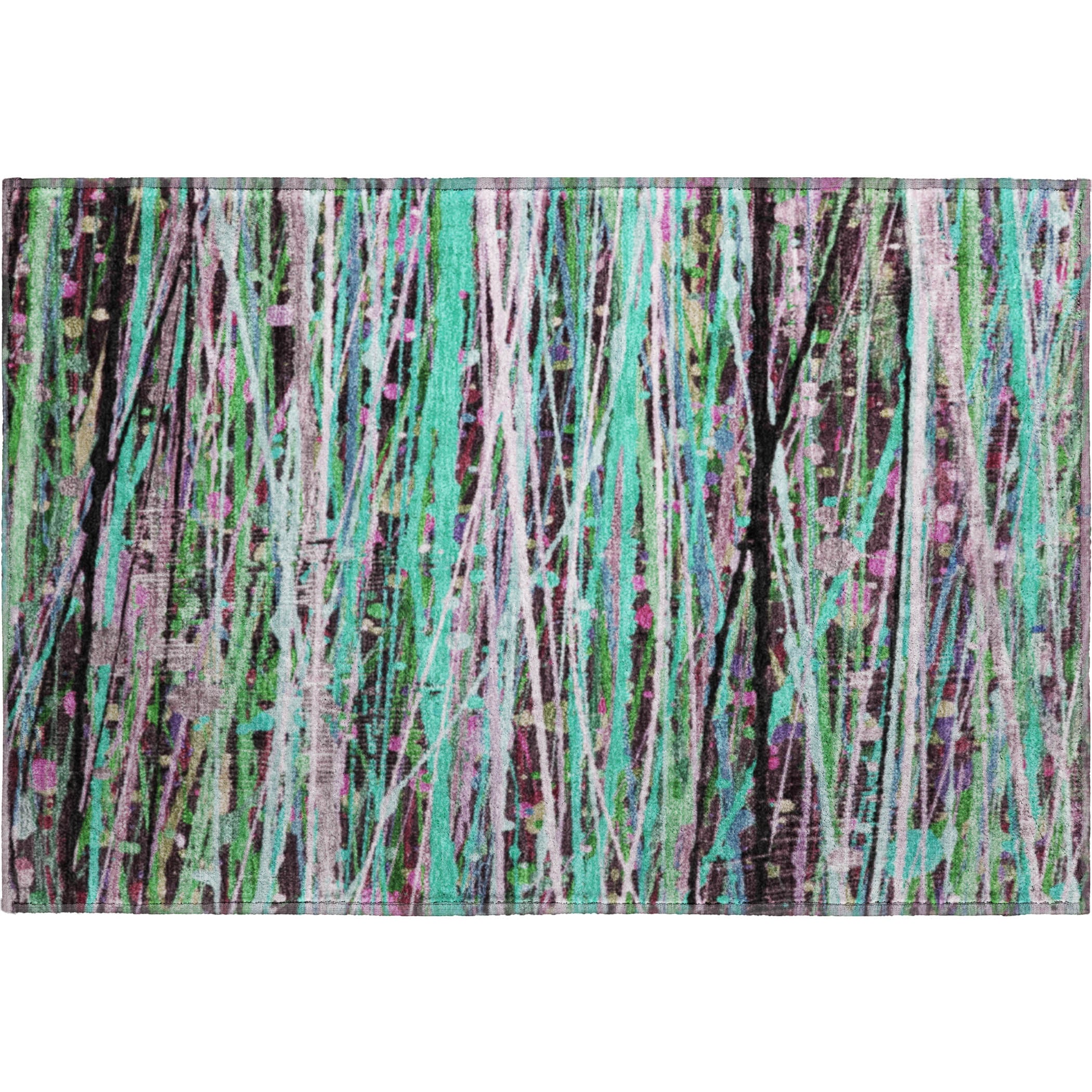 Luang Prabang Machine Washable Transitional Teal Rug 1'8" x 2'6" #shape_Rectangle