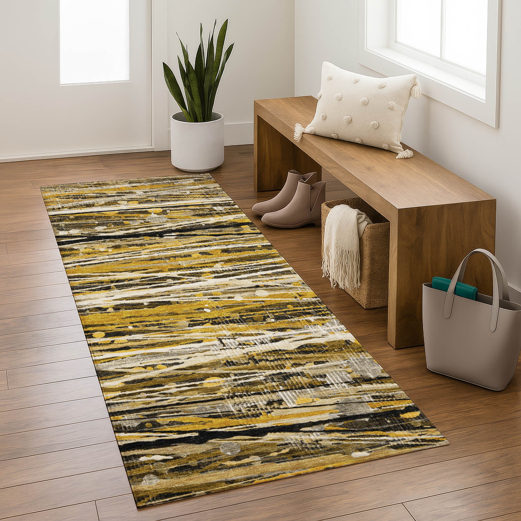 Cusco Machine Washable Transitional Brown Rug 2'3" x 7'6" #shape_Runner