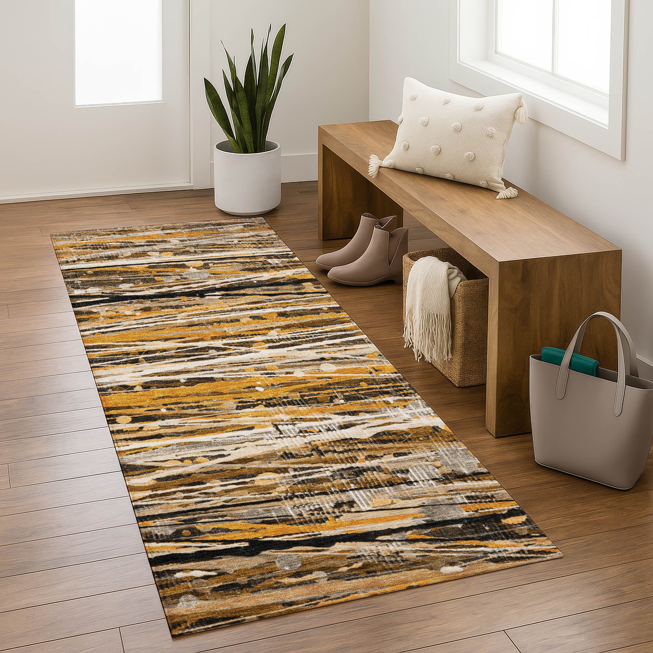 Cusco Machine Washable Transitional Copper Orange Rug 2'3" x 7'6" #shape_Runner