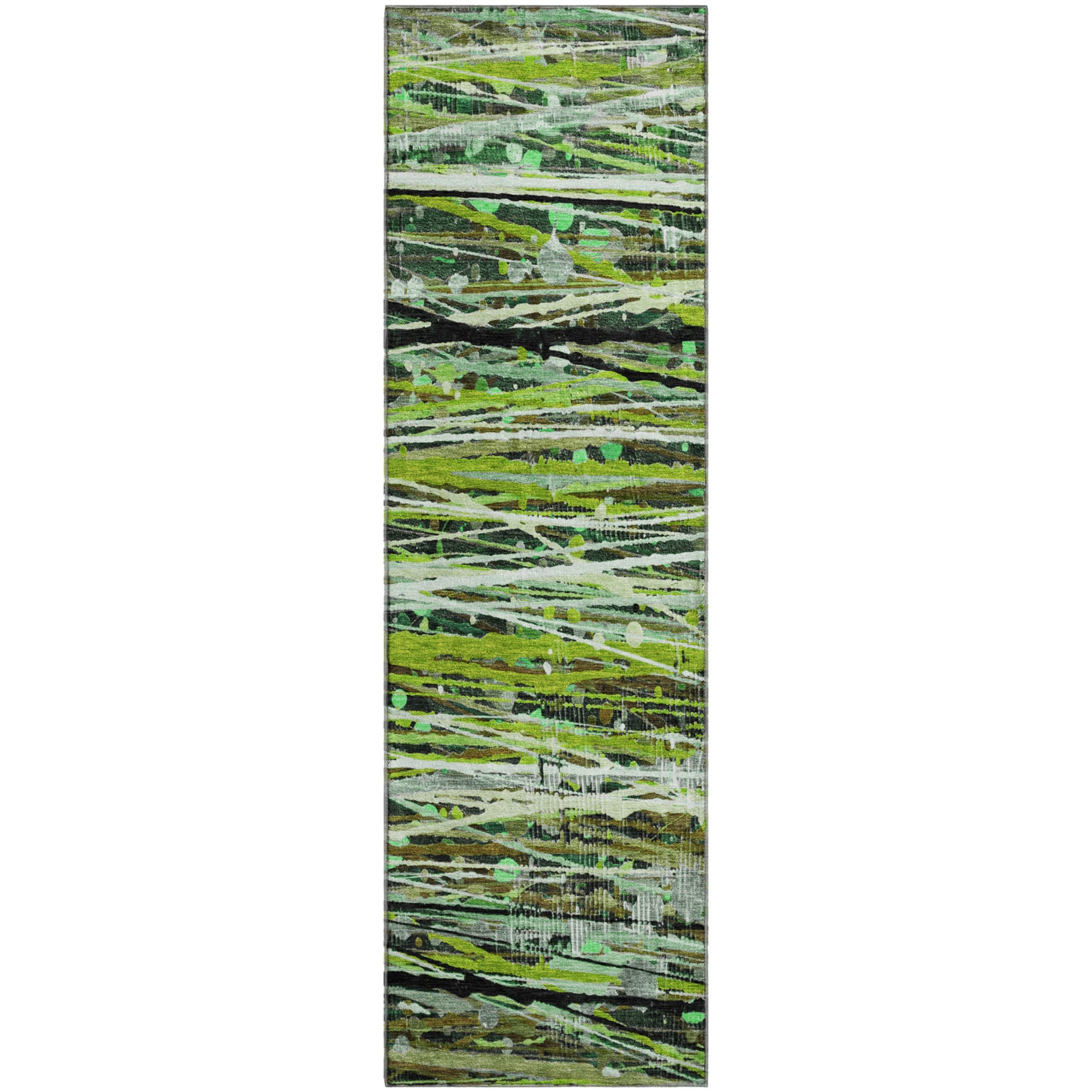 Cusco Machine Washable Transitional Green Rug 2'3" x 7'6" #shape_Runner