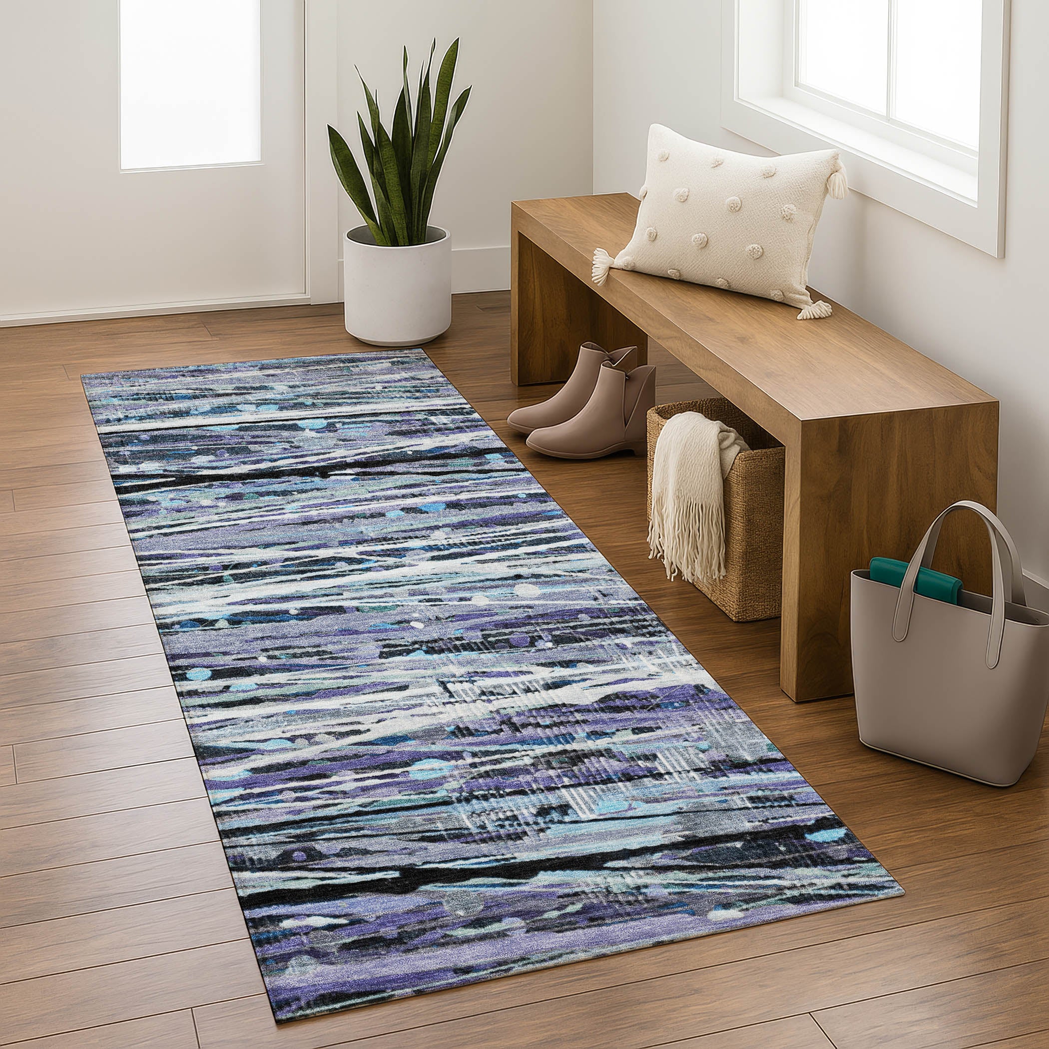 Cusco Machine Washable Transitional Purple Rug 2'3" x 7'6" #shape_Runner