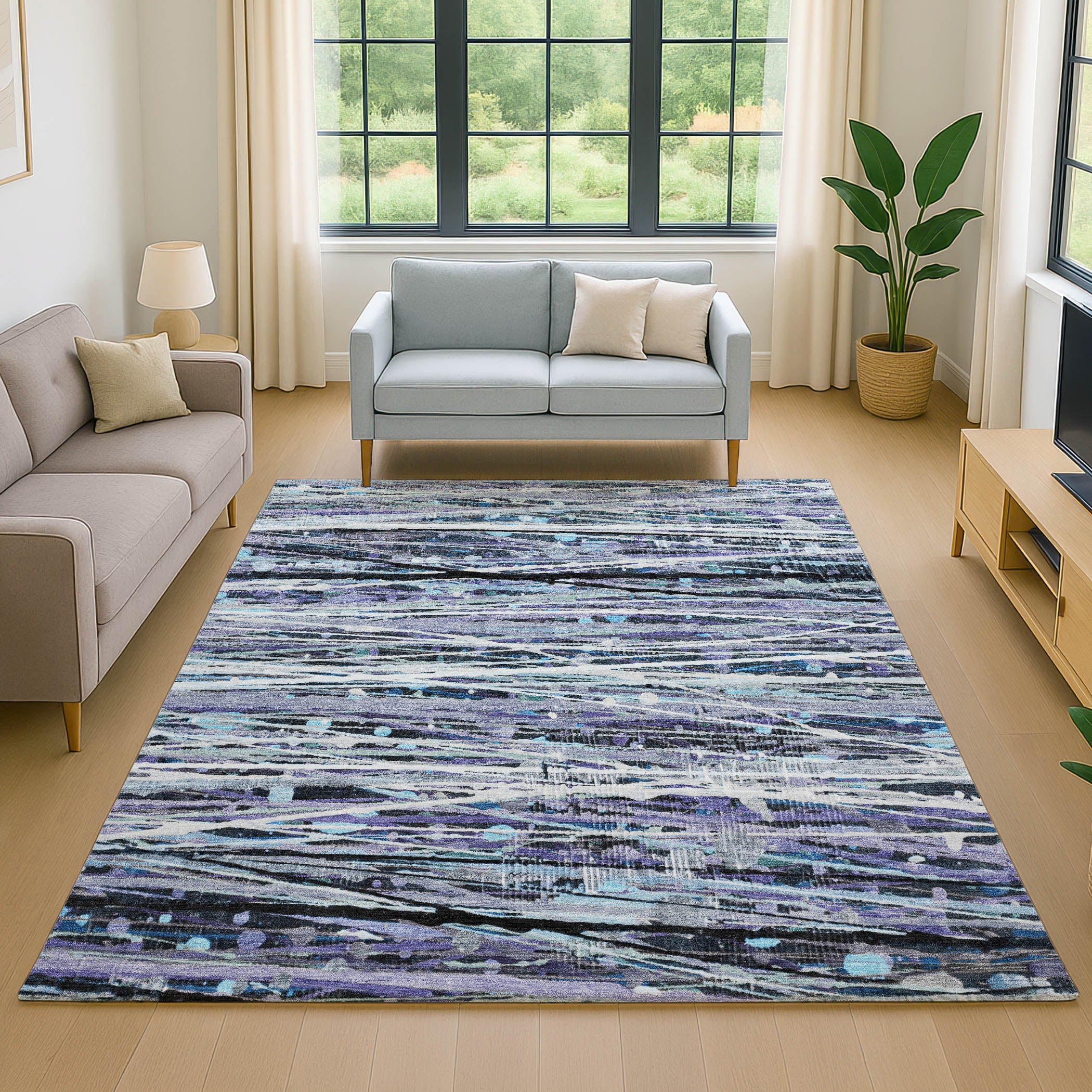 Cusco Machine Washable Transitional Purple Rug 2'6" x 3'10" #shape_Rectangle