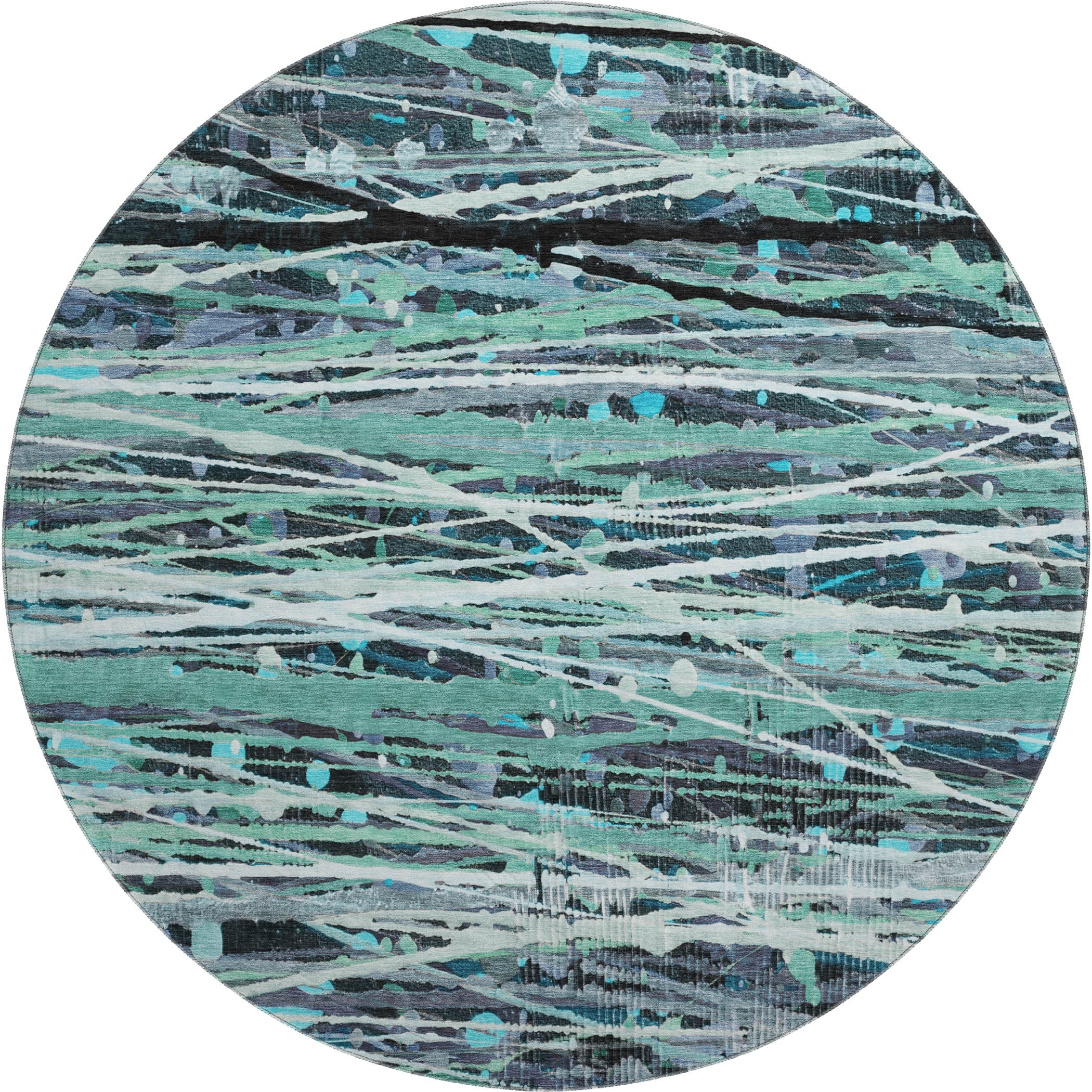 Cusco Machine Washable Transitional Teal Rug 8' x 8' #shape_Round