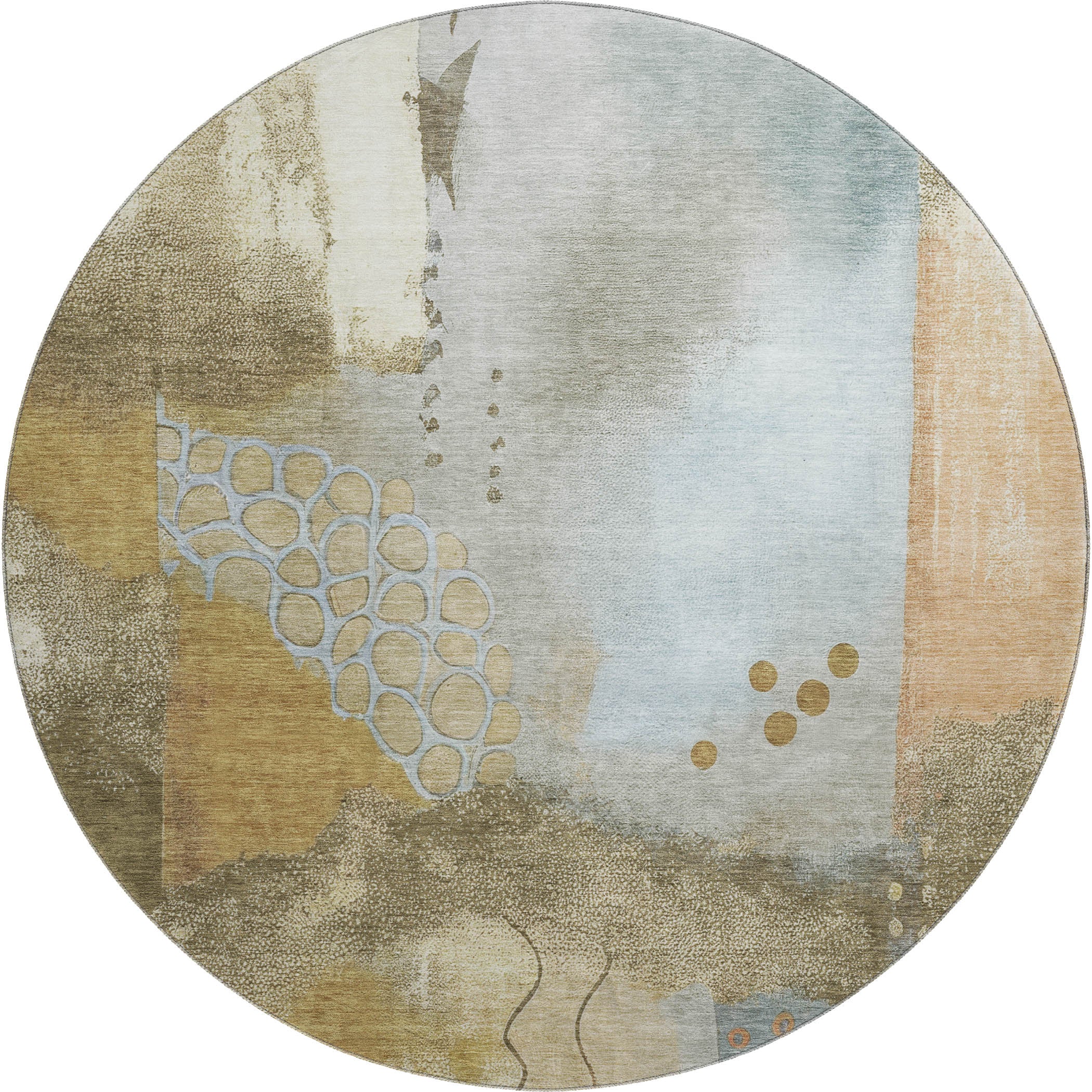 Cusco Machine Washable Transitional Brown Rug 8' x 8' #shape_Round