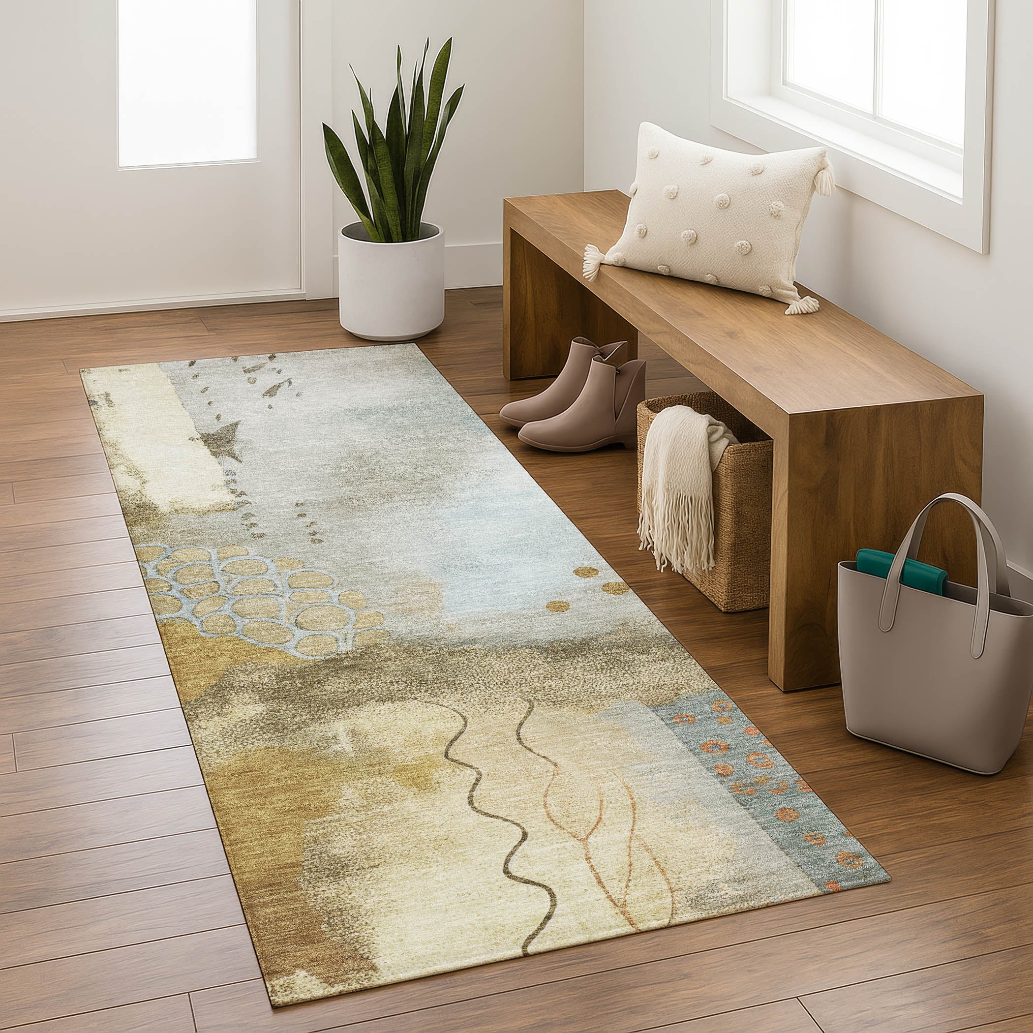 Cusco Machine Washable Transitional Brown Rug 2'3" x 7'6" #shape_Runner
