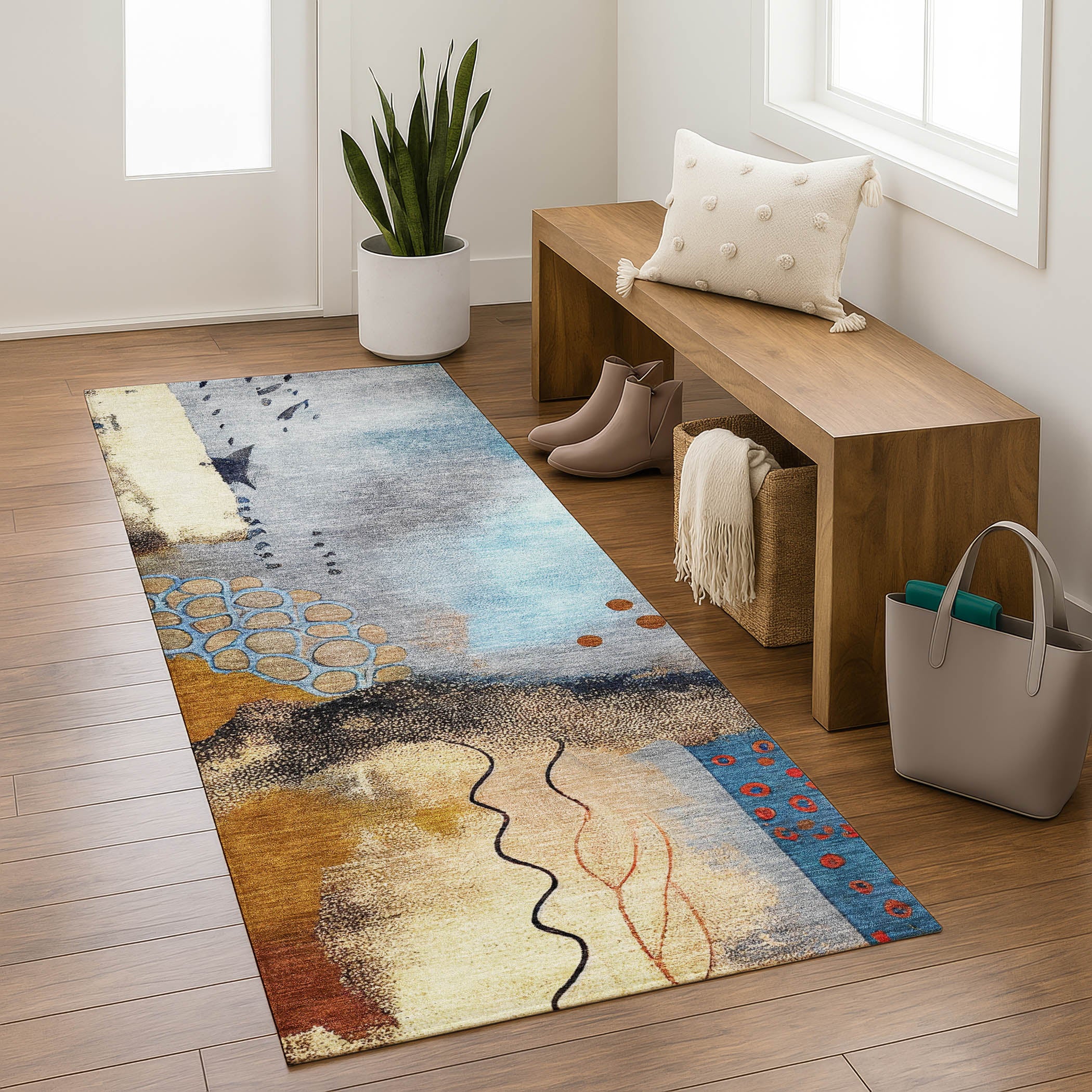 Cusco Machine Washable Transitional Copper Orange Rug 2'3" x 7'6" #shape_Runner