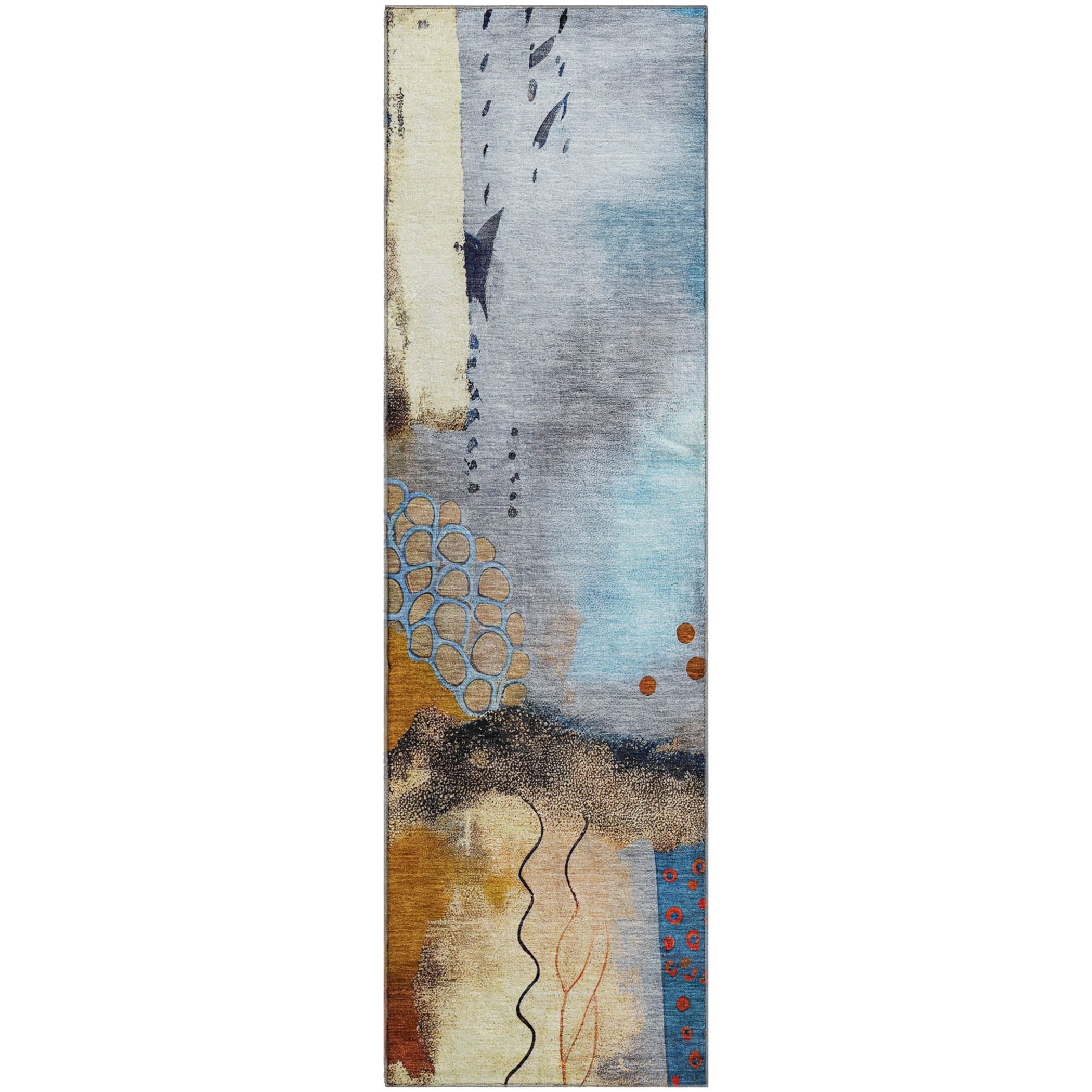 Cusco Machine Washable Transitional Copper Orange Rug 2'3" x 7'6" #shape_Runner