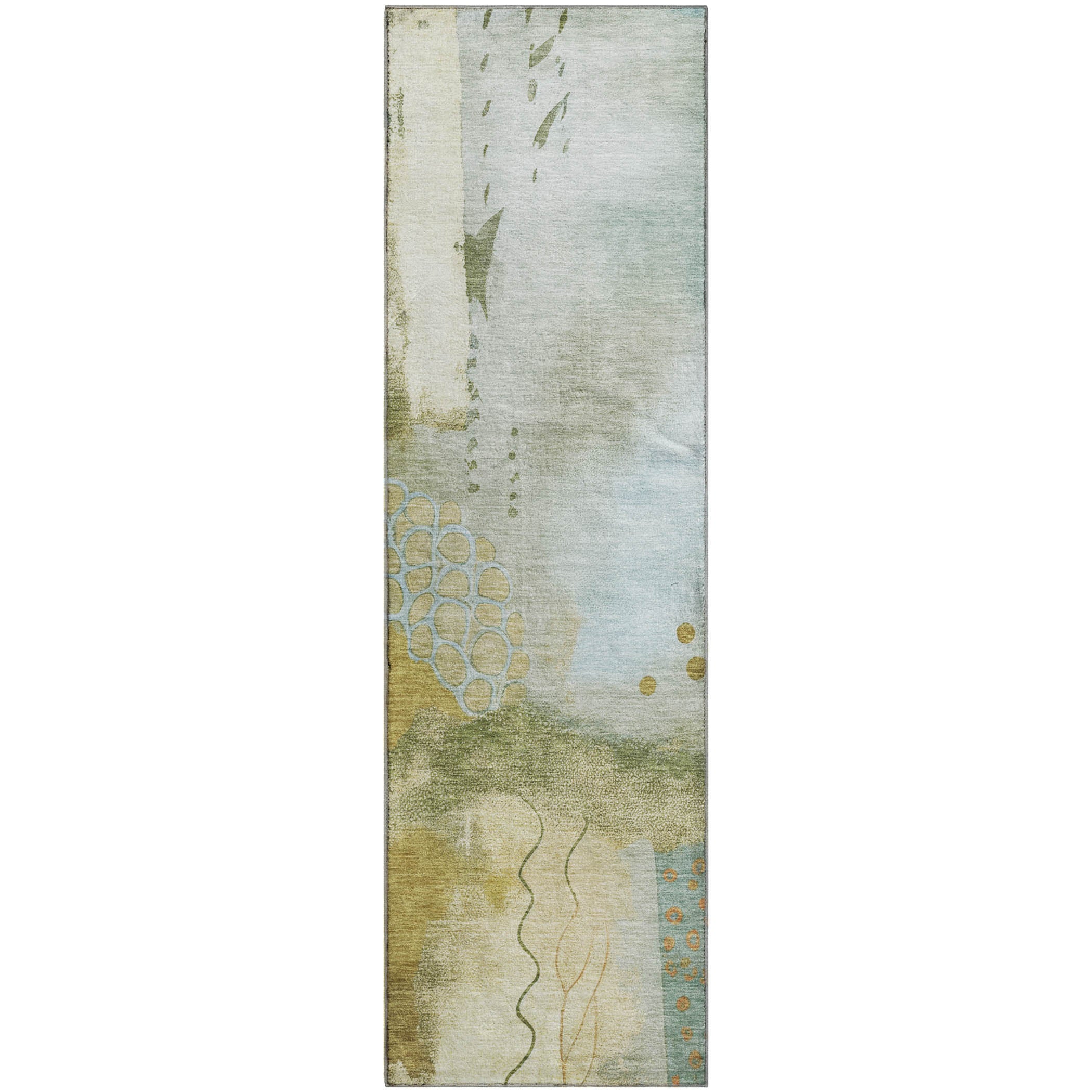 Cusco Machine Washable Transitional Green Rug 2'3" x 7'6" #shape_Runner