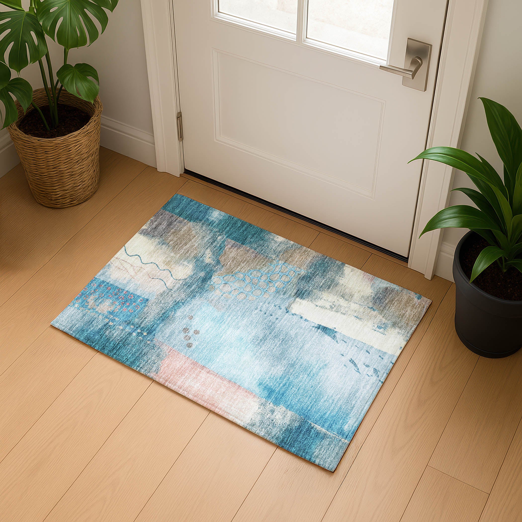 Cusco Machine Washable Transitional Teal Rug 1'8" x 2'6" #shape_Rectangle