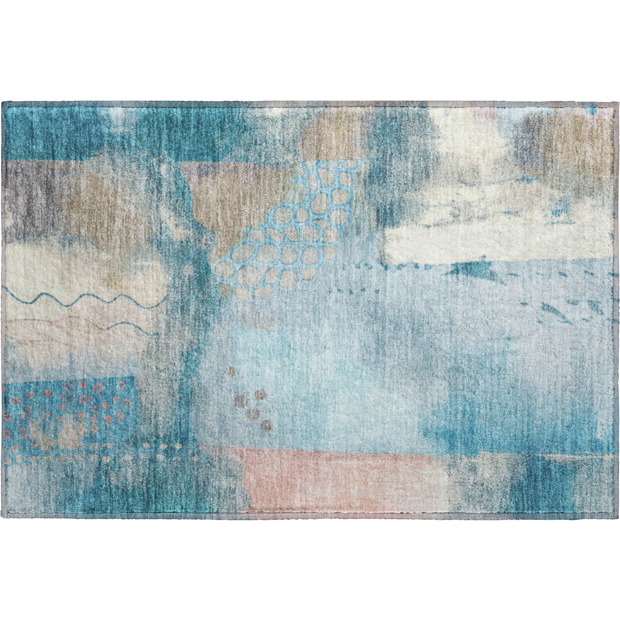 Cusco Machine Washable Transitional Teal Rug 1'8" x 2'6" #shape_Rectangle