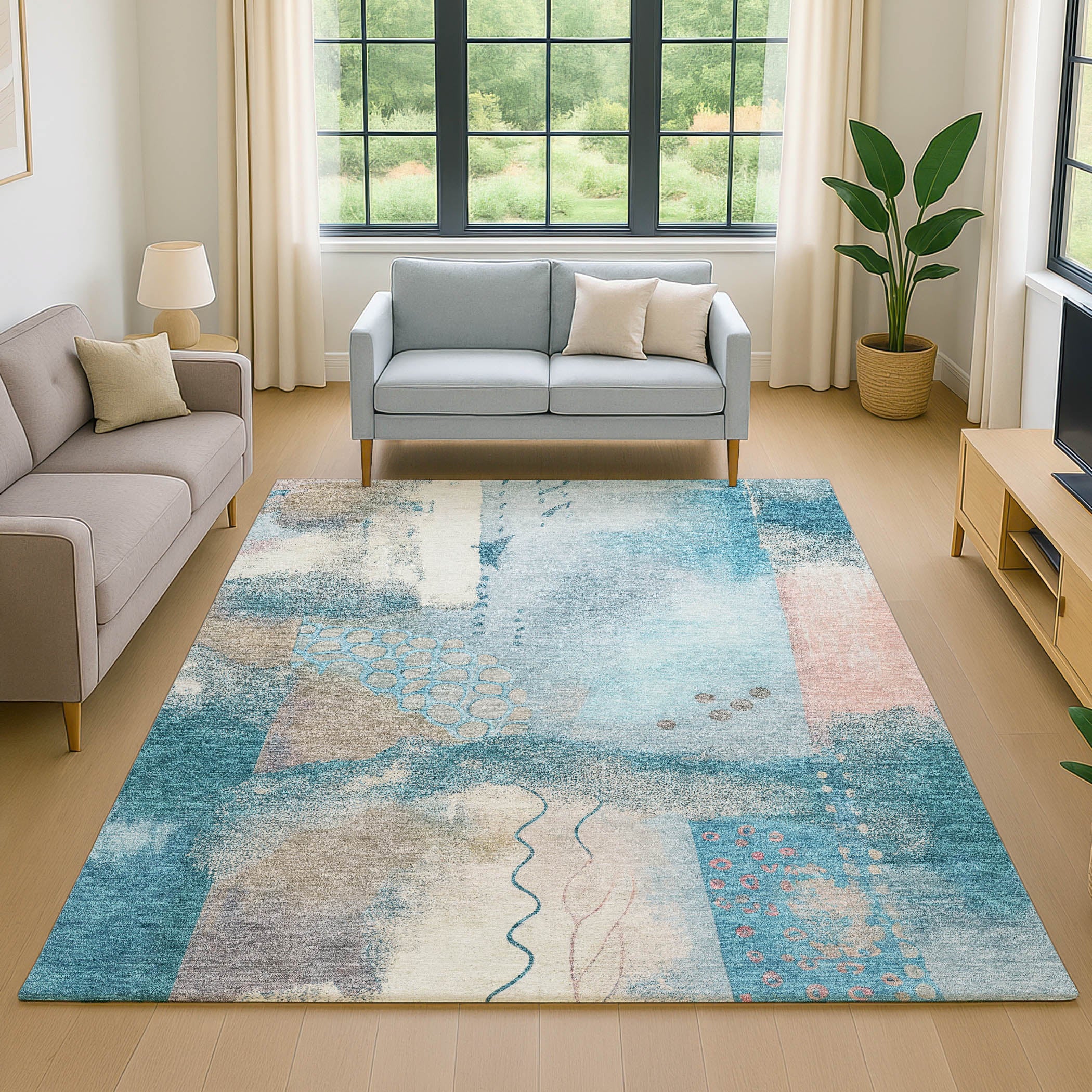 Cusco Machine Washable Transitional Teal Rug 2'6" x 3'10" #shape_Rectangle