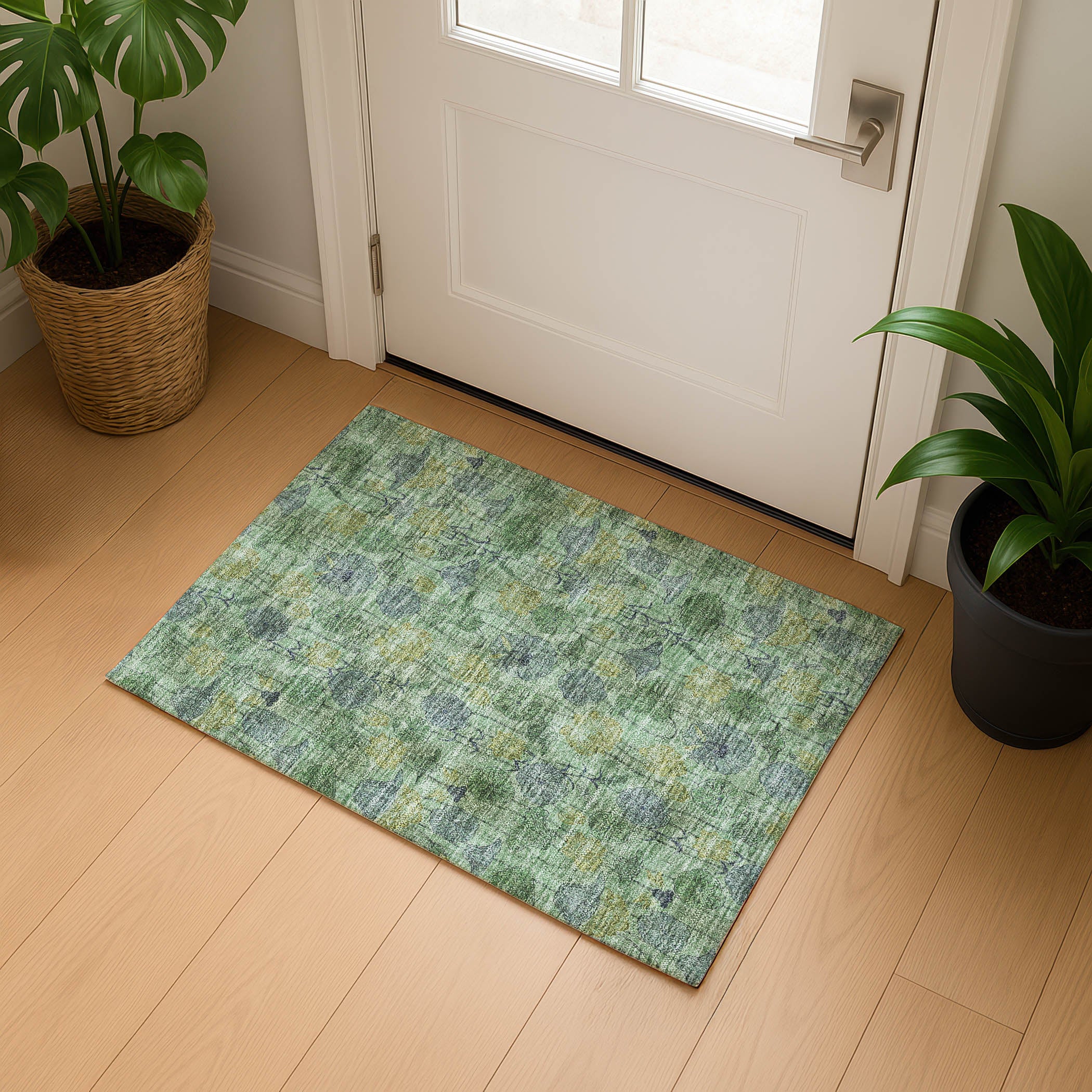 Sintra Machine Washable Transitional Aloe Green Rug 1'8" x 2'6" #shape_Rectangle